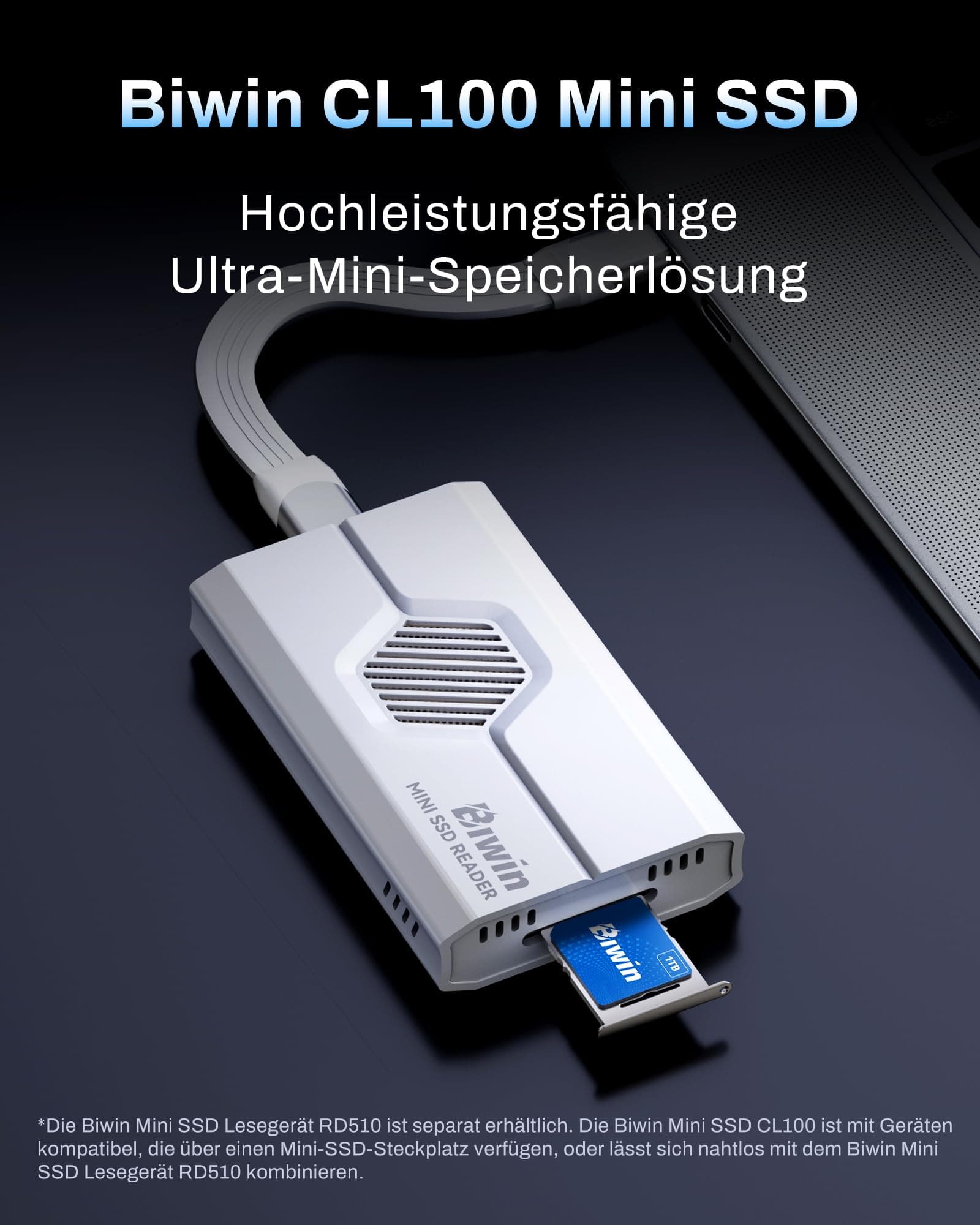 BIWIN CL100 Mini SSD 1TB - PCIe Gen4×2 NVMe 1.4 - Ultra-kompakte SSD in mit 3700 MB/s Lesen & 3400 MB/s Schreiben - IP68 Wasserdicht Stoßfest für Ultrabooks/Mini-PCs/Handhelds Bild 3
