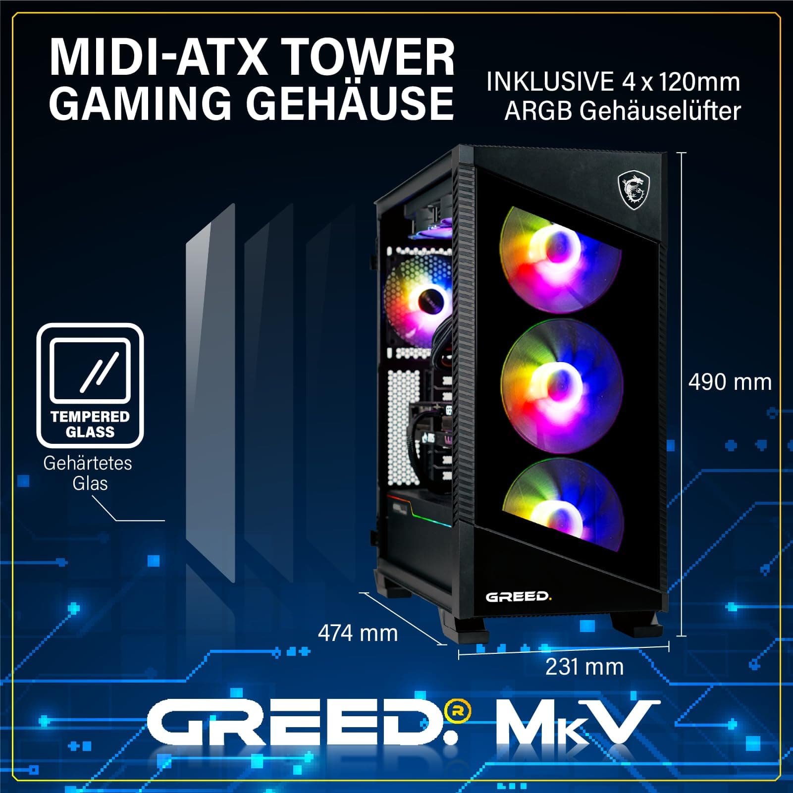 Greed® MK5 - High End Gaming PC - AMD Ryzen 5 9600X + Nvidia Geforce RTX 5070 12GB - Schneller RGB Computer + 4K Raytracing Rechner - 5,4 GHZ - 32 GB DDR5 RAM - 1TB SSD - WLAN + W11 Pro MK5 | 5070 AMD Bild 2