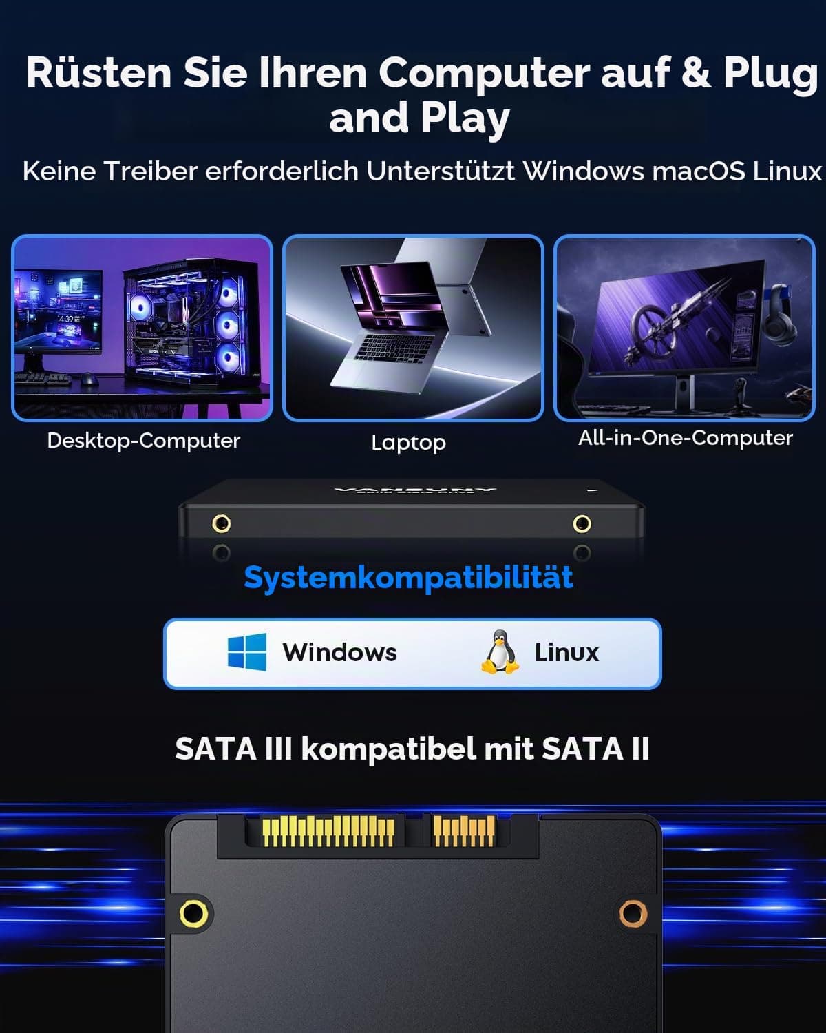 Vansuny Intern SSD 256GB 2.5 Zoll SATA III 6 Gb/s SSD intern 256GB 3D TLC NAND-Technologie zum Aufrüsten von PC/Laptop Speicher und Speicher für IT-Profis/Ersteller/Unternehmen Bild 7