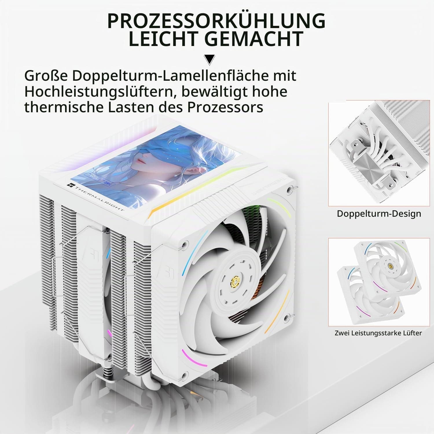 Thermalright Peerless Assassin 120 VISION MAX ARGB White CPU-Kühler, PC-Kühler mit 6 Heatpipes, 5 Zoll magnetischem Display-480x854 Auflösung, für AM4/AM5 und Intel LGA1700/1851 PA120 Vision MAX ARGB White Bild 3