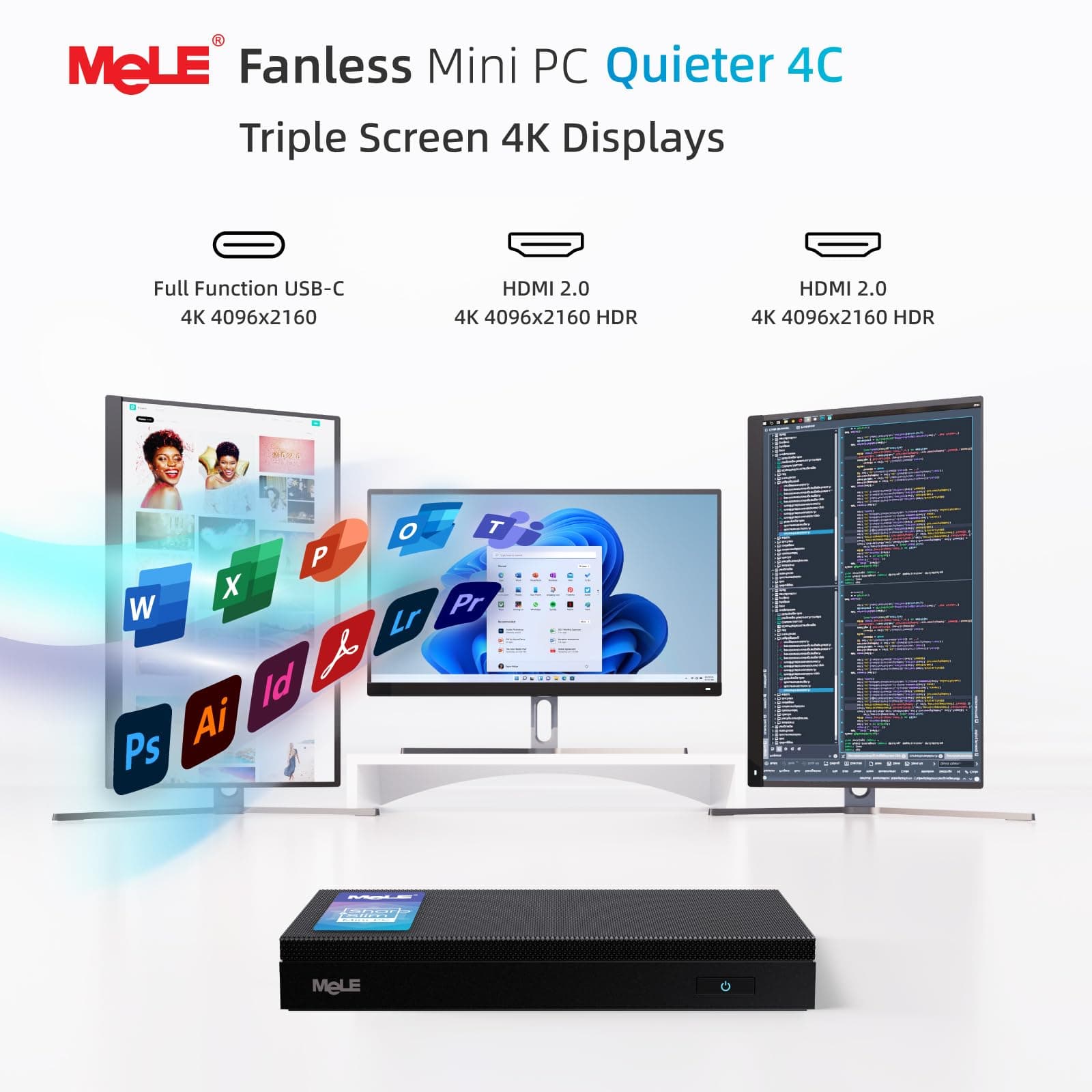 MeLE Quieter4C Lüfterloser Mini PC 32GB 512GB Speicherplatz Micro PC Twin Lake N150(bis zu 3.6GHz) USB-C 2 X HDMI 4K@60 Dreifach-Display Kleiner Desktop Computer mit VESA-Halterung für Zuhause/Büro 512.0 GB 32.0 GB Integrierte Grafik OS Bild 6