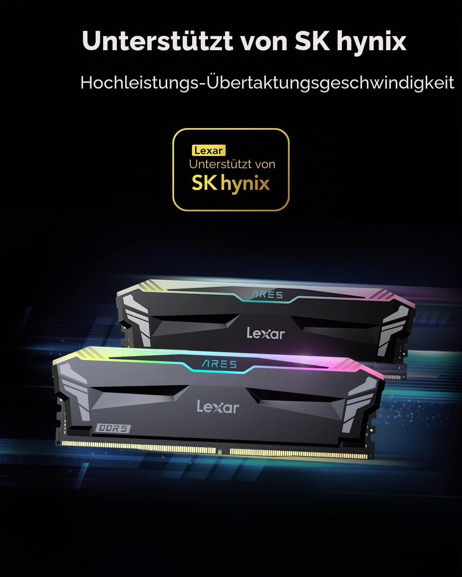 Lexar RGB DDR5 RAM 32GB Kit (2x16GB) 6800MHz CL34, 288pin UDIMM PC Gaming Computer Speicher, Desktop DRAM für XMP 3.0, AMD EXPO, CL34-45-45-108, 1.4V Bild 3