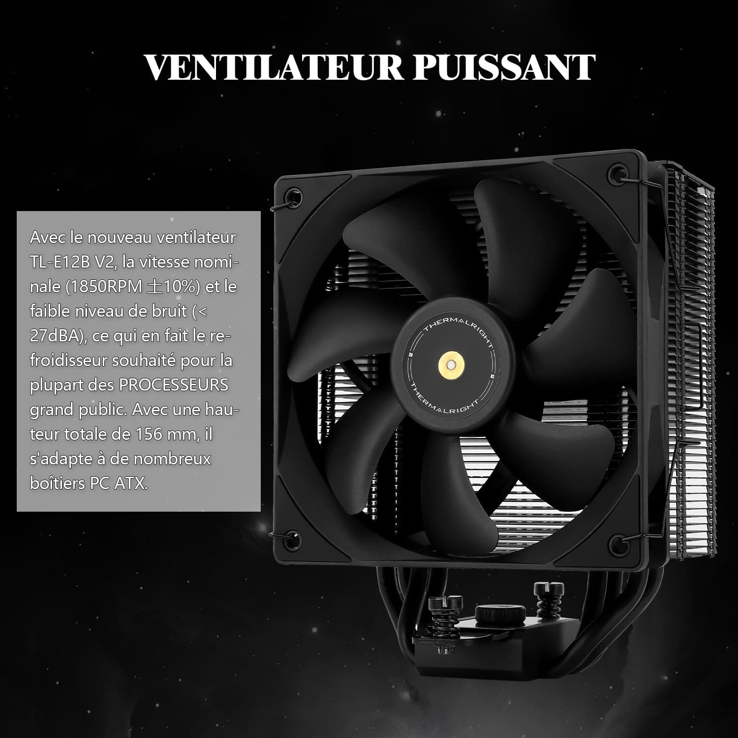 Thermalright Assassin Spirit 120 EVO DARK CPU-Kühler, 4 Heatpipes, 12cm PWM Quiet Fan CPU Luftkühler,1850 U/min Geschwindigkeit,Schwarzer Spitzenkühler,Unterstützung AMD AM4 AM5 & Intel 1700/1150/1200 AS120 EVO DARK Bild 7