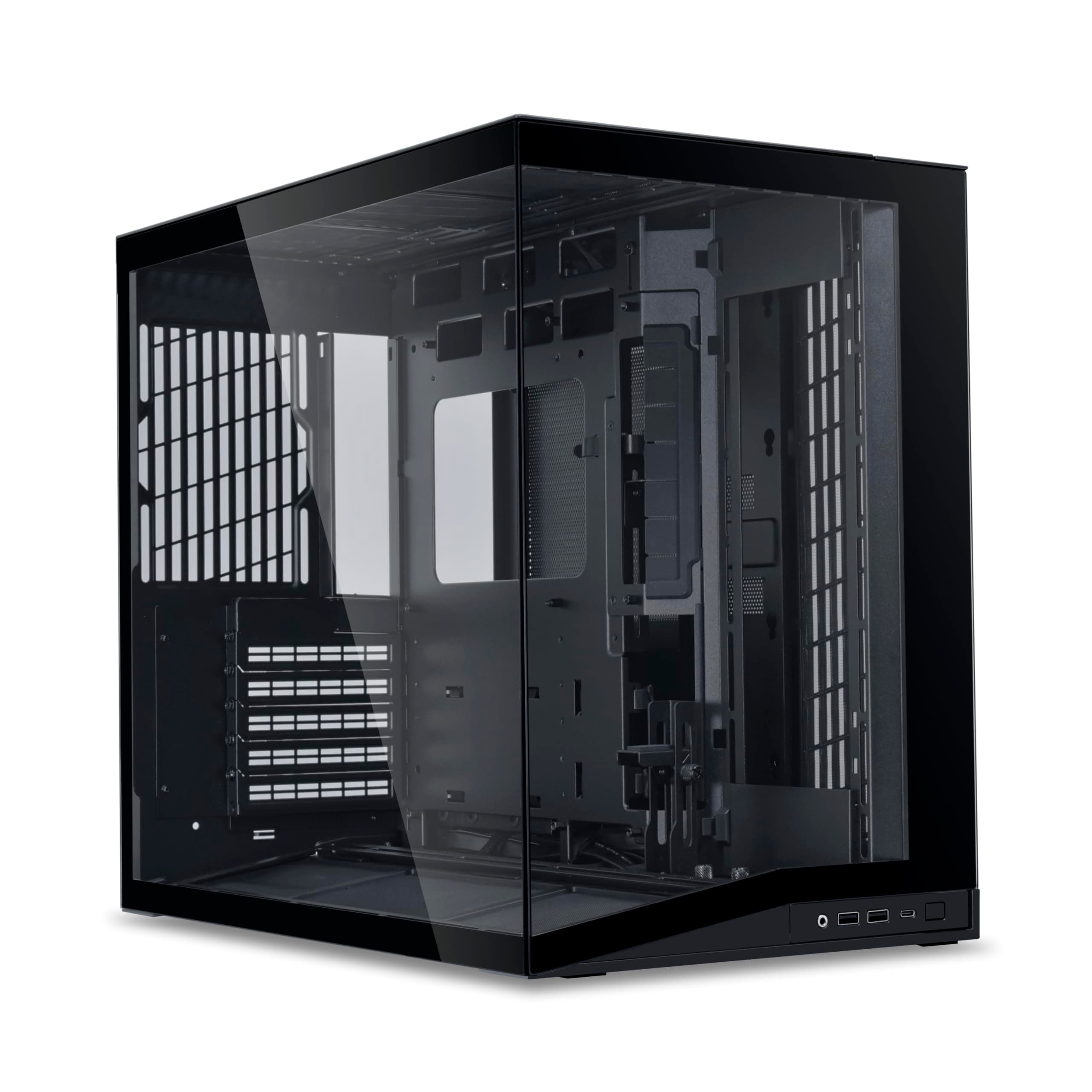 LIAN LI O11D MINI V2 | Kompaktes ATX Mid-Tower Airflow Computergehäuse | Panoramablick | Voll belüfteter Luftstrom | Einstellbarer I/O | Säulenlos | Kabelmanagement | Schwarz (O11DMIV2X) Schwarz Ohne Lüfter Bild 5