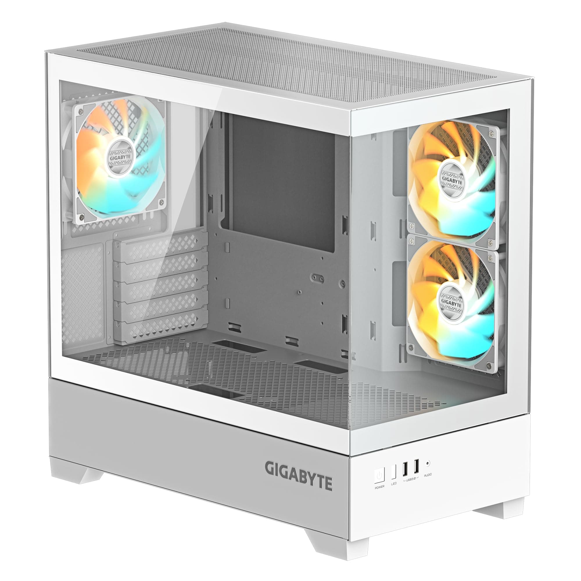 GIGABYTE C201 Panoramic Ice PC-Gehäuse – Mid-Tower, m-ATX, Unterstützung für 360-mm-Radiator, 3 vorinstallierte Lüfter, USB 3.0, unterstützt RGB Fusion Bild 3
