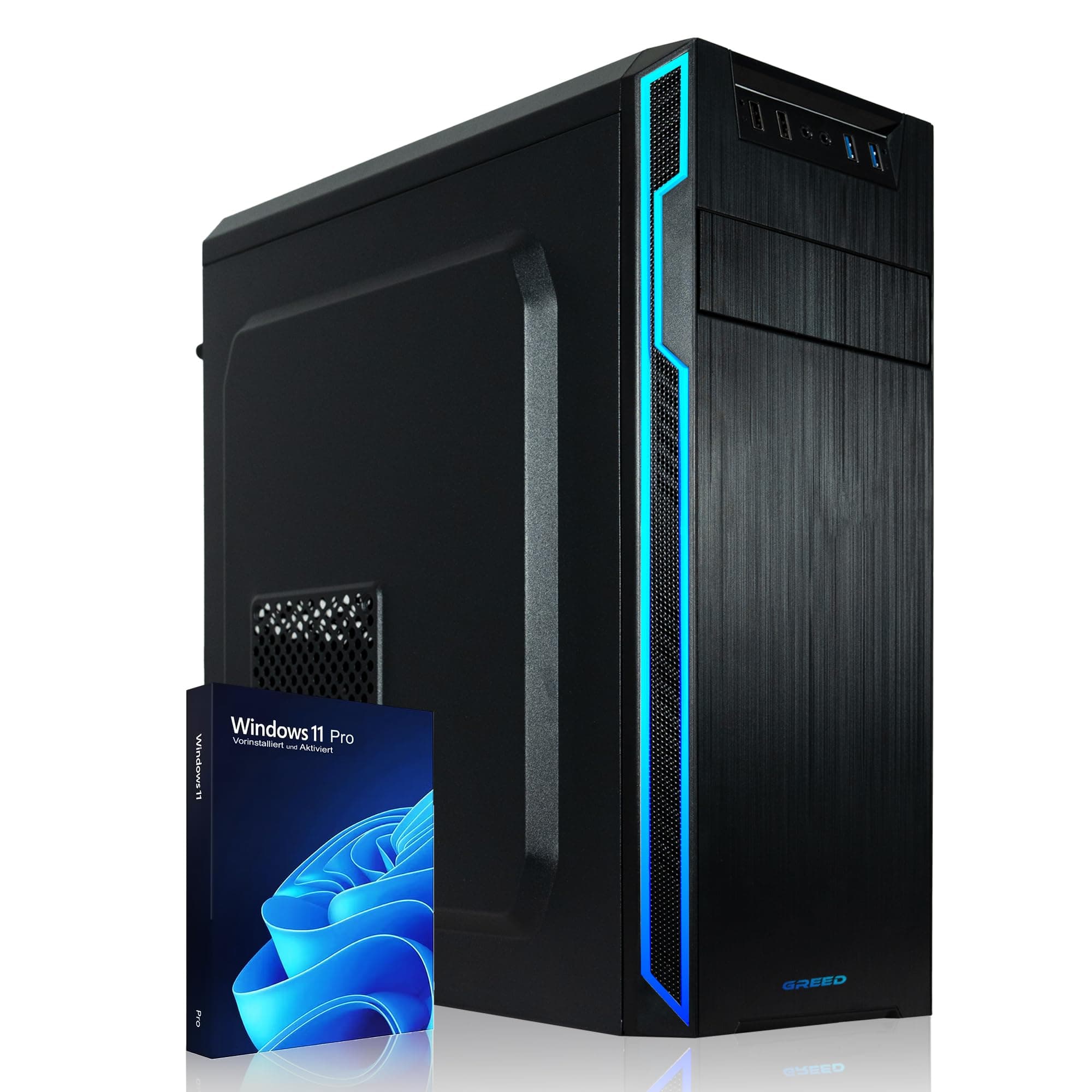 Greed® Multimedia V2 PC mit Intel Core i7 10700F - Schneller Rechner + Computer für Büro & Home Office mit 4,8 GHZ, 16GB RAM/Arbeitsspeicher - 512GB SSD - DVD+RW - USB3.1 - WLAN, inkl. Windows 11 Pro Multi | V2 INTEL