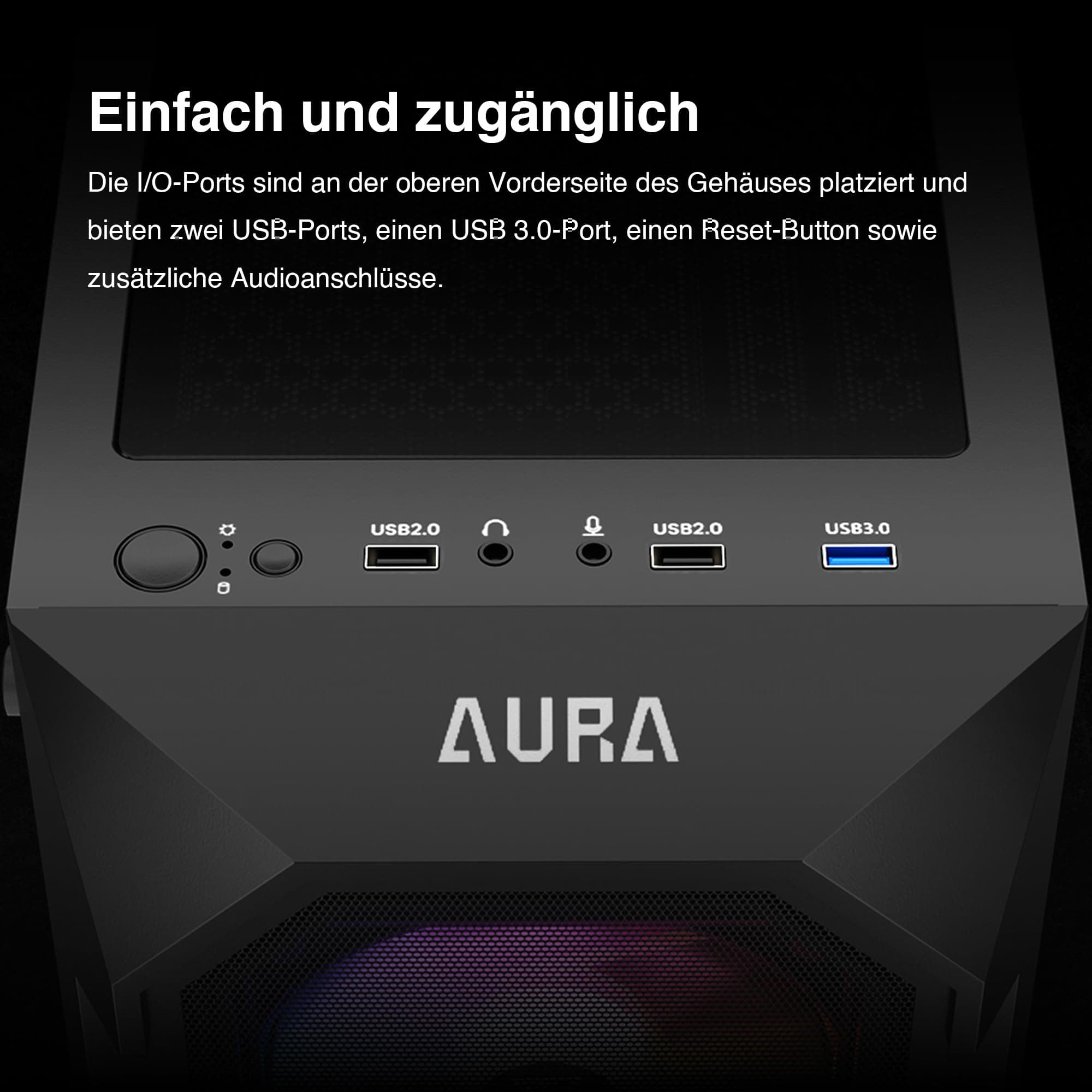 GAMDIAS Aura GC1 Elite ARGB ATX Gaming Midi-Tower PC-Gehäuse, 4 x 120 ARGB-Lüfter, High Airflow Mesh Front Panel, Werkzeuglose Installation Tempered Glass Side Panel, Motherboard Sync, Schwarz Bild 7