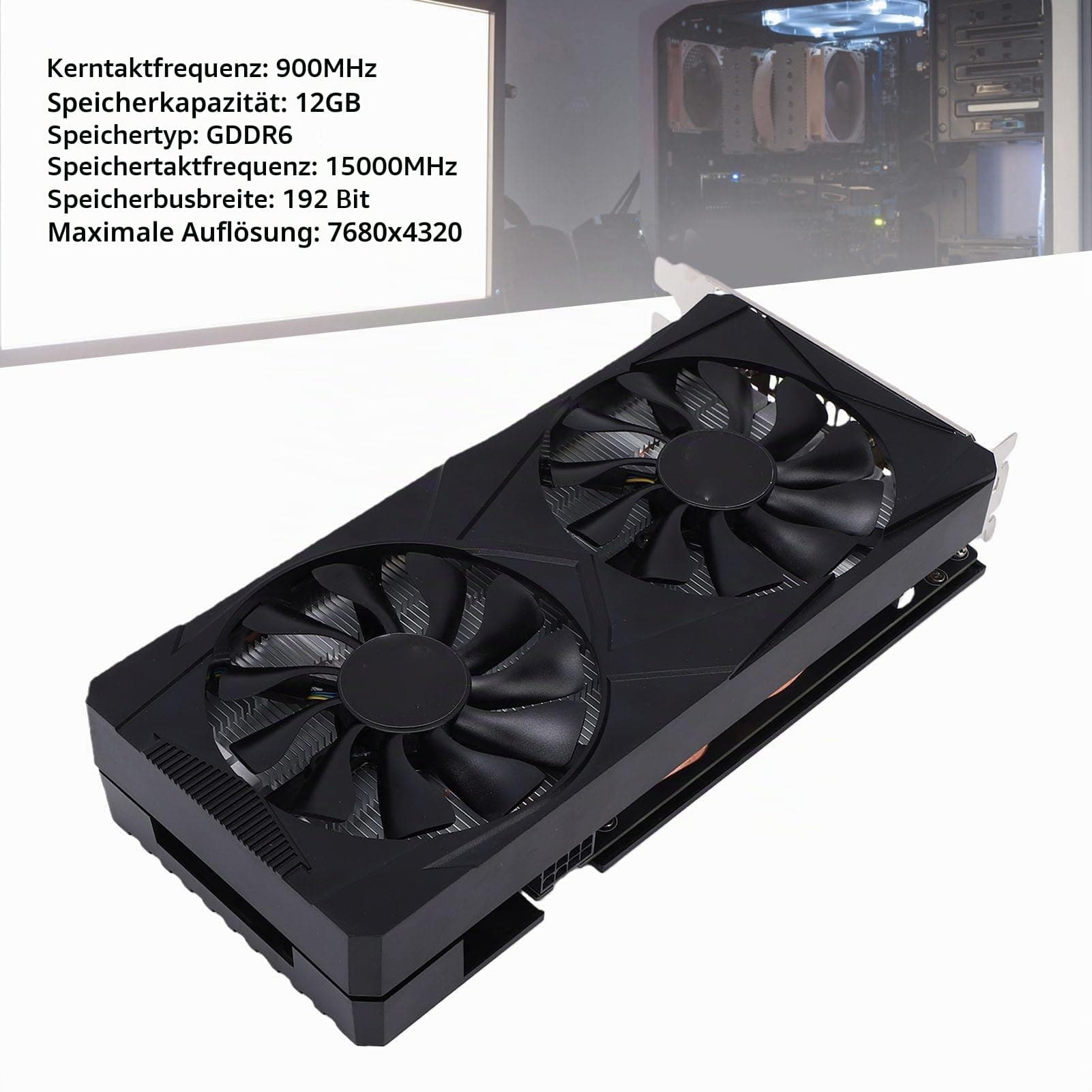 Tosuny RTX 3060 Grafikkarte, 12GB GDDR6 192Bit PCIE 3.0 Gaming Grafikkarte mit Dual-Kühlgebläse, HDMI & DP-Ausgang, 8-polige Netzschnittstelle, GPU für PC Bild 3