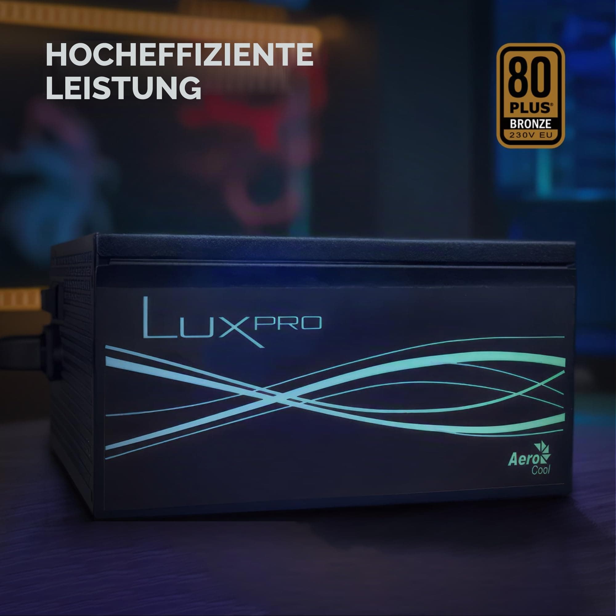 Aerocool LUXPRO550, Netzteil 550W, 80Plus Bronze 230V EU Zertifiziert, Wirkungsgrad +88%, Japanische Kondensatoren 105°C, FDB 14cm Lüfter mit APFC Technologie, 5 Jahre Garantie, Schwarz Bild 3