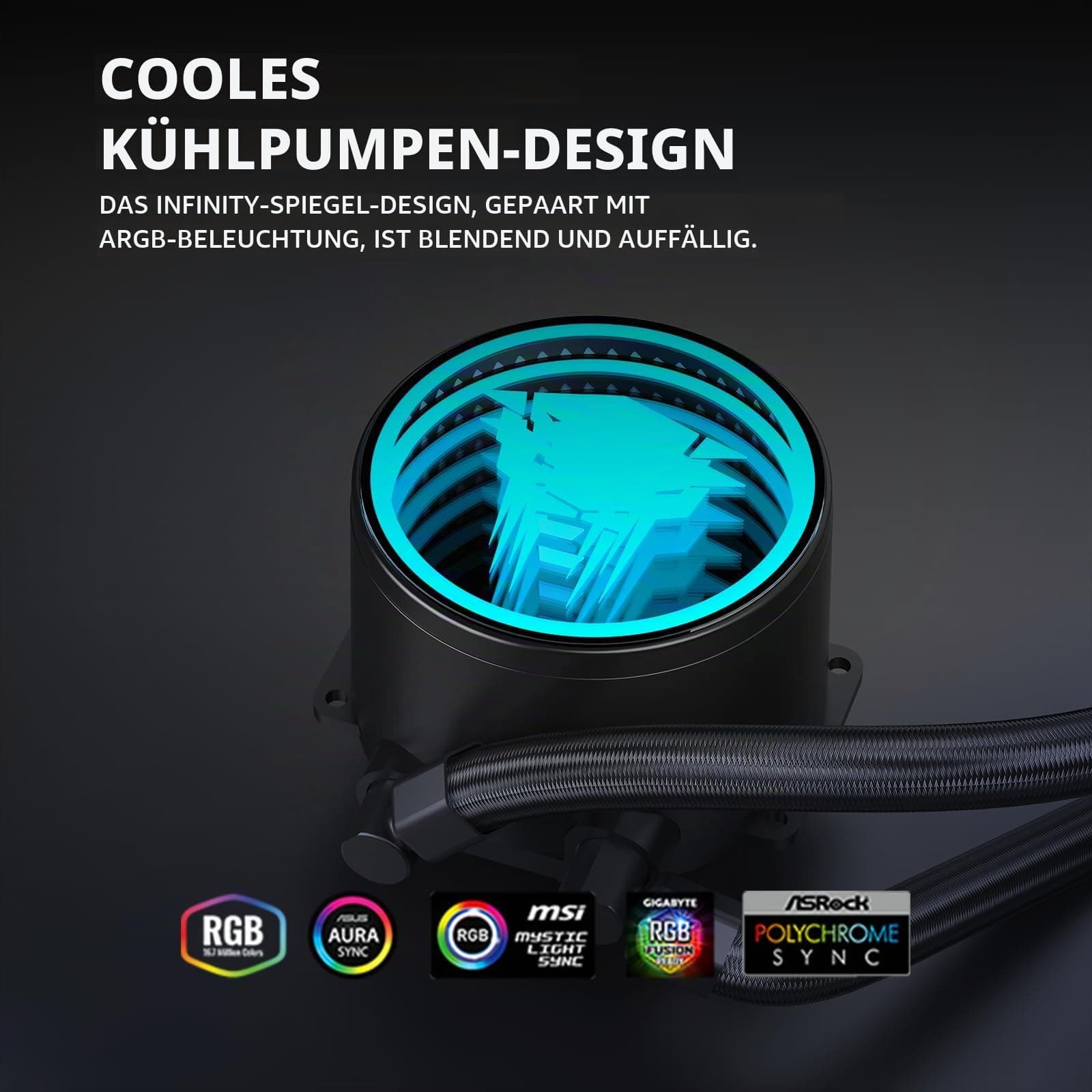 TZMRIT TK1 Farbiges Licht PC Aio Wasserkühlung 360mm CPU Kühler 800-1800RPM PWM Lüfter,Für LGA115X/1200/1700/1366/2011/2066,Für FM2/FM2+/AM3+/AM4/AM5 (360BK) 360 Black Bild 8