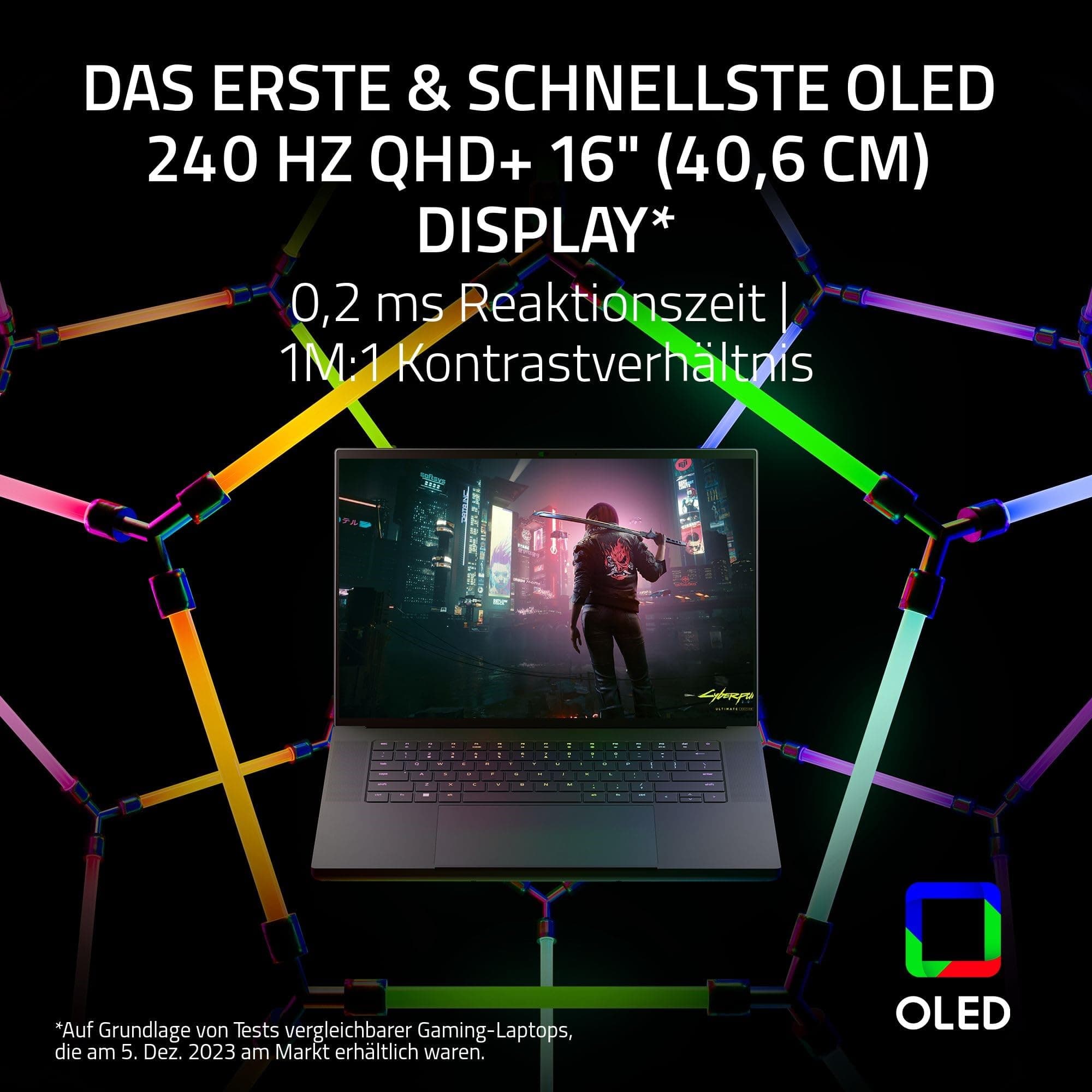 Razer Blade 16 (2024) - 16 Zoll Gaming-Laptop - NVIDIA Geforce RTX 4070 - Intel i9-14900HX - 16" QHD+ OLED 240Hz Display - Snap tap (16GB DDR5 RAM, 1TB SSD, Alu-Gehäuse) QWERTZ DE-Layout | Schwarz RTX 4070 | OLED 240Hz | 16GB | 1TB SSD Bild 2