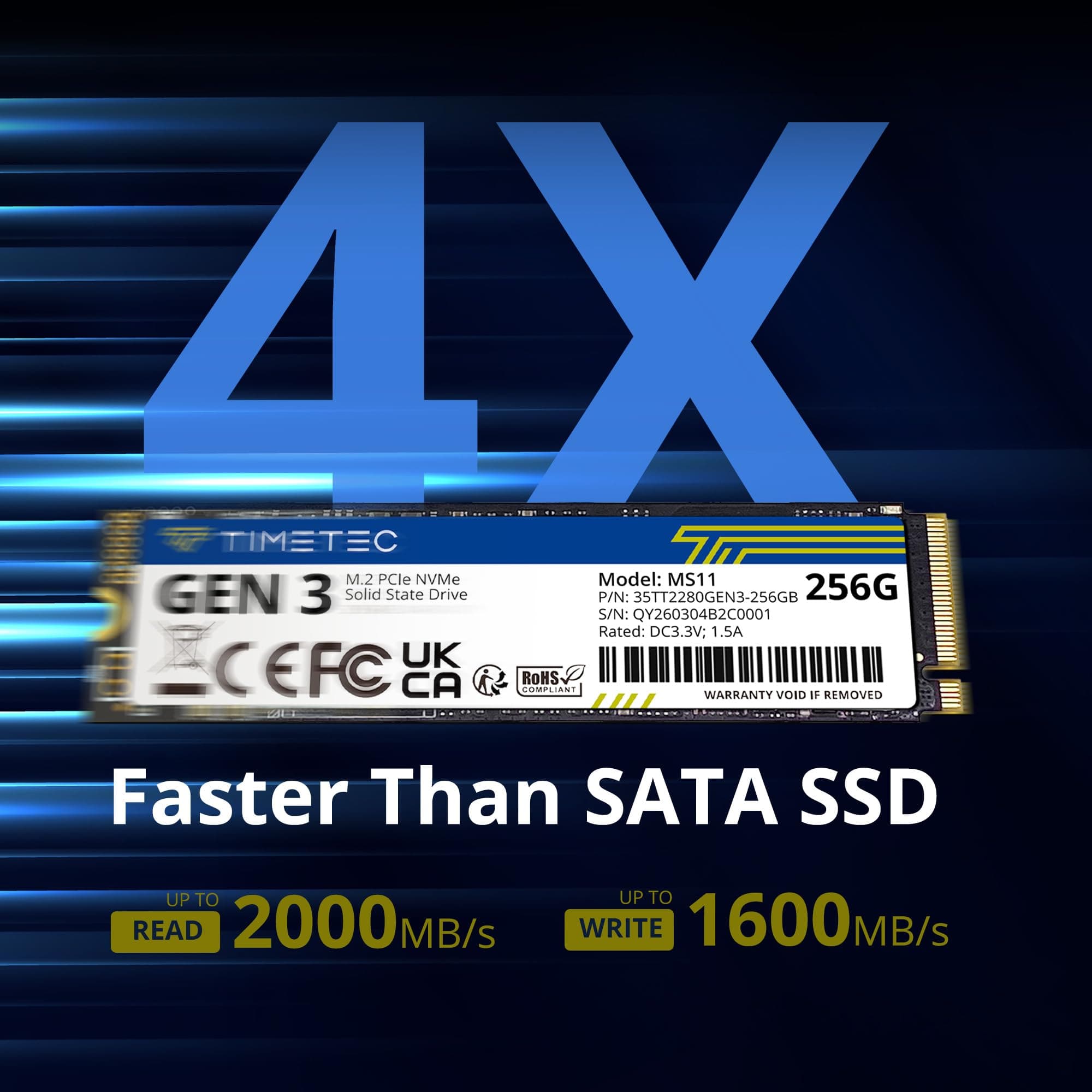 Timetec SSD 256GB NVMe PCIe Gen3x4 8Gb/s M.2 2280 3D NAND TLC 150TBW High Performance SLC Cache Read/Write Speed Up to 1,600/1,000 MB/s Internal Solid State Drive (256GB) Bild 3