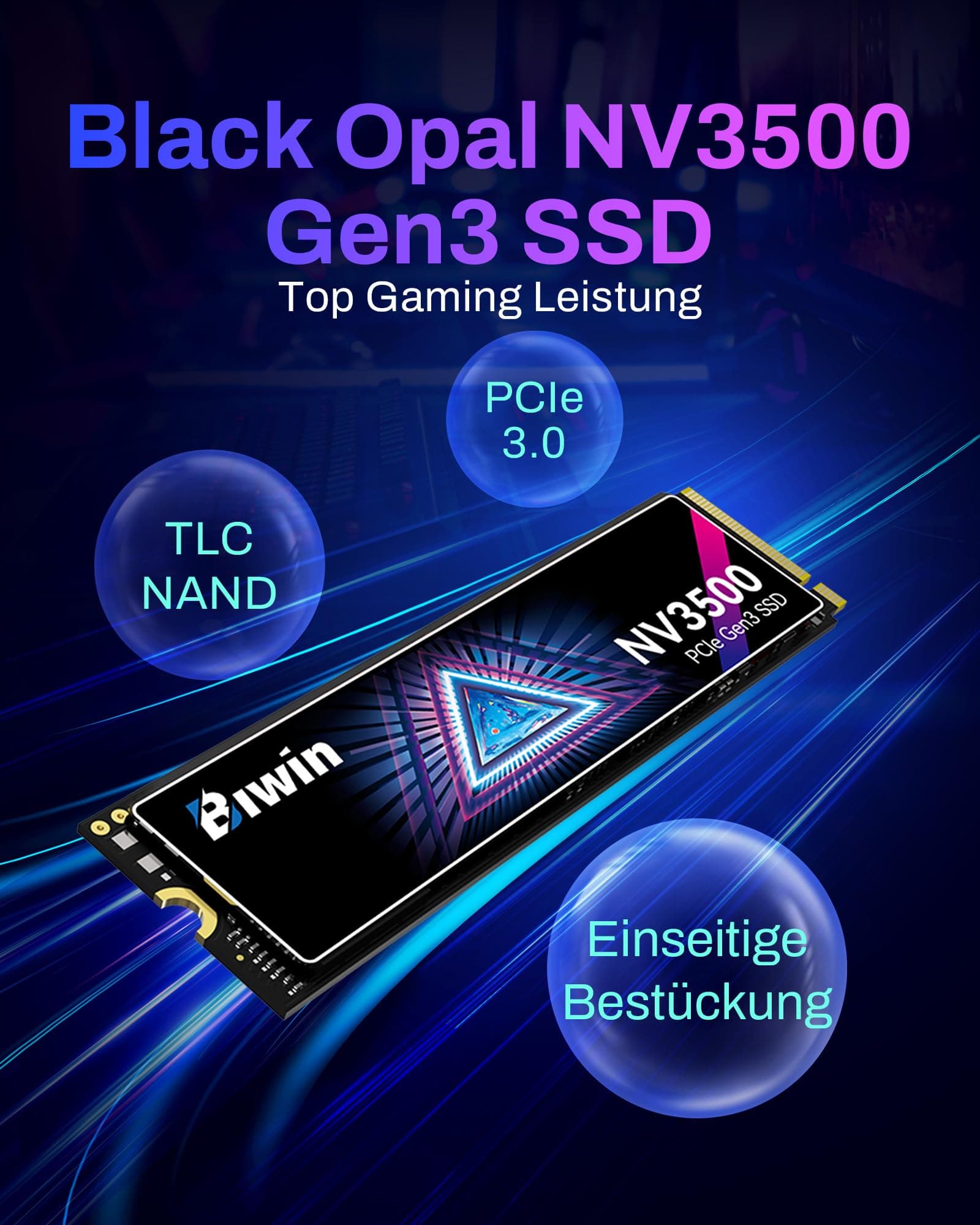BIWIN Black Opal NV3500 M.2 PCIe Gen3 SSD 1TB - Lesegeschwindigkeit bis zu 3500 MB/s - Professionelle Interne Festplatte - Gaming Speicher Kompatibel mit PC & Laptop Bild 3