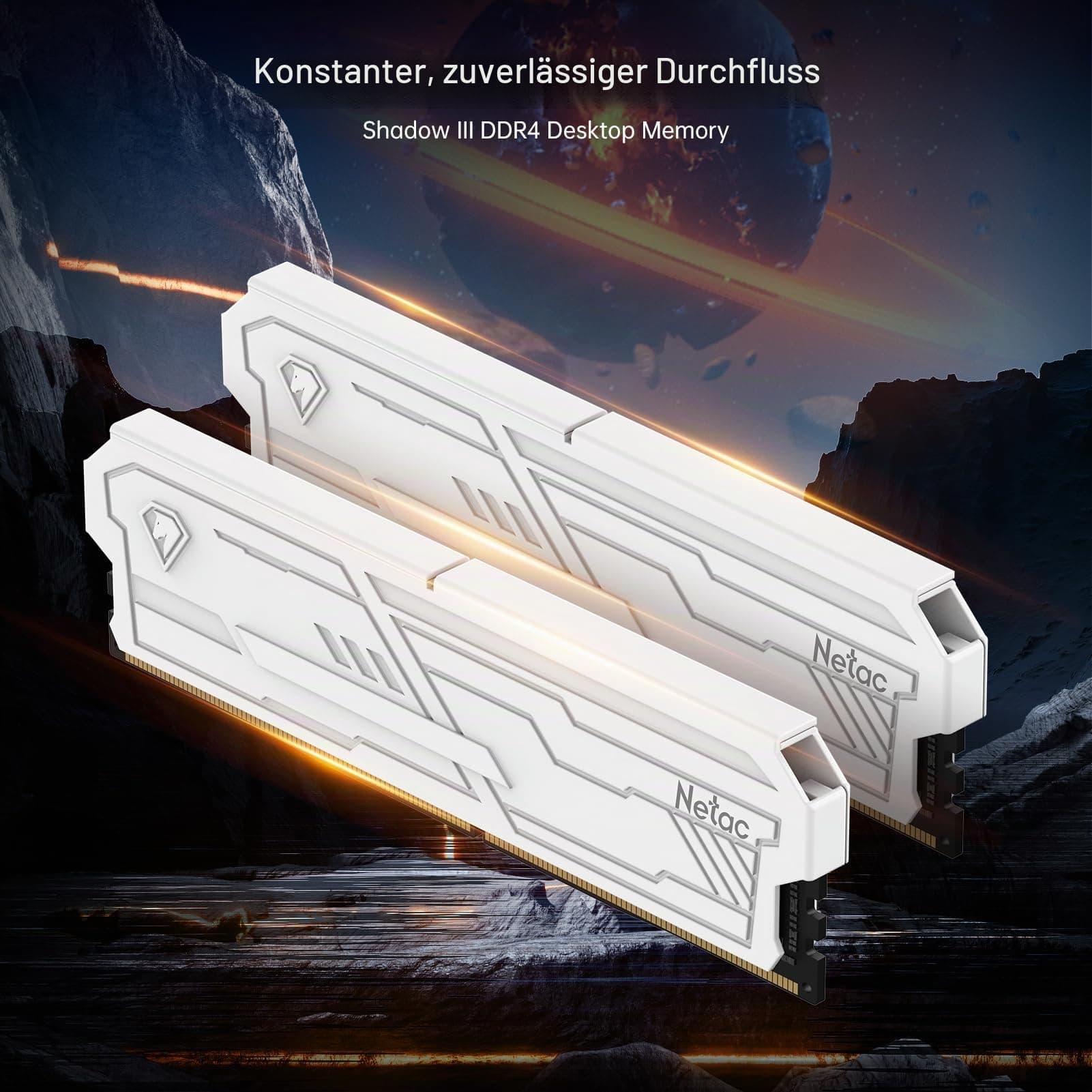 Netac DDR4 RAM 32GB (2x16GB) 3200MHz Kit CL16-20-20-40 1.35V, 288-Pin UDIMM Desktop-Speicher, XMP 2.0 High Performance Computer-Speicher-Weiß Bild 3