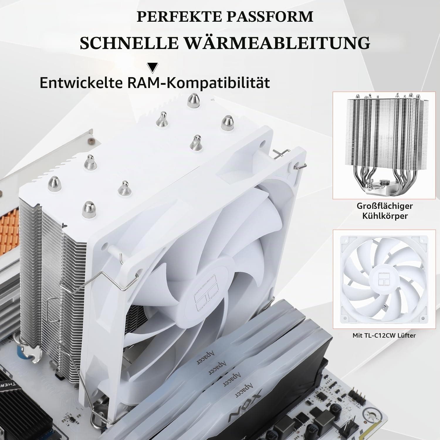 Thermalright Assassin X 120 SE Weiß CPU Luftkühler, 4 Heat Pipes, TL-C12CW PWM Leise Fan CPU Kühler mit S-FDB Lager, Für AMD AM4 AM5/Intel LGA1700/1150/1151/1155/1156/1200 Bild 7