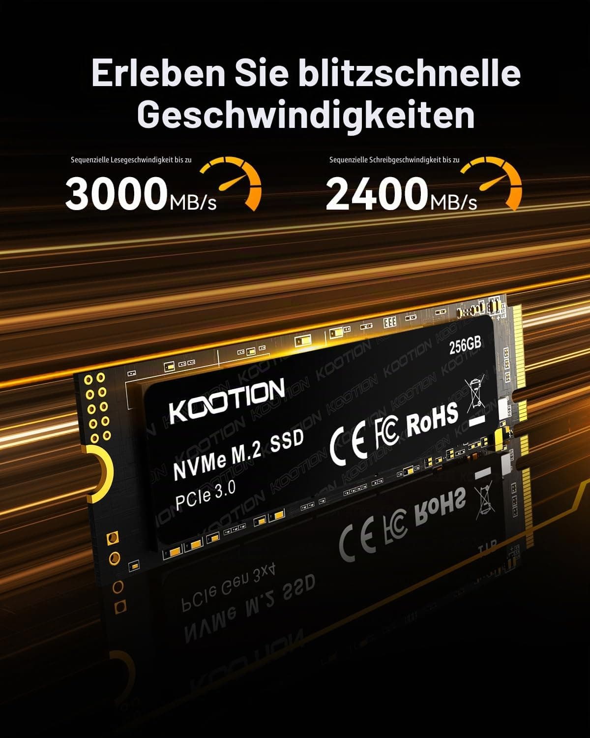 KOOTION SSD M.2 NVMe 256GB, 3100MB/s Lesen, PCIe 3.0 2280 Interne SSD Festplatte Gen3x4 Festkörper-Laufwerk mit SLC Cache, Kompatibel mit Notebook, Laptops und Desktop-PCs Bild 5