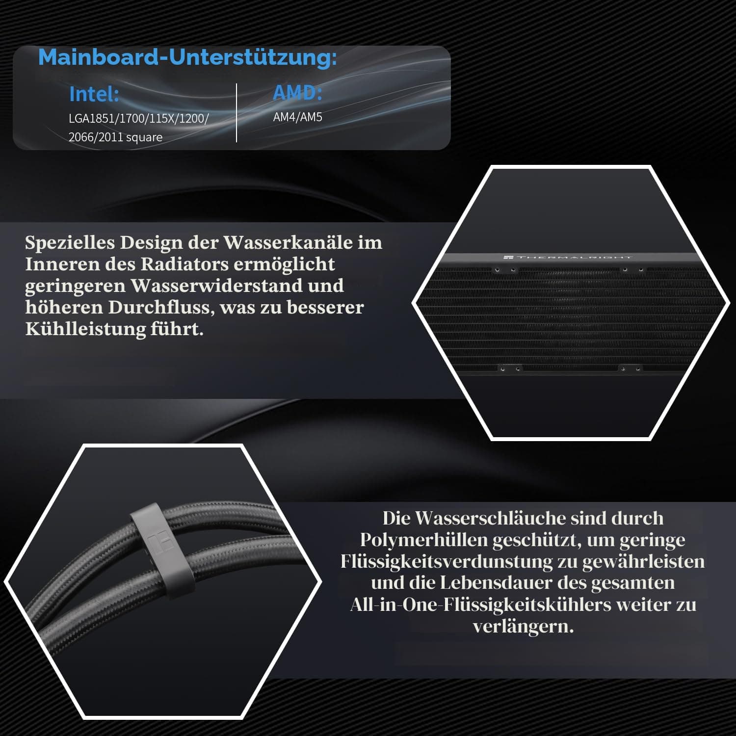 TR-Trofeo Vision 360 ARGB Schwarz CPU Aio Kühler, CPU Wasserkühlungssystem, 6,86 Zoll langer IPS-Bildschirm mit 1280x480 Auflösung, für AM4 / AM5, LGA1851 / 1700, BLACK Bild 5
