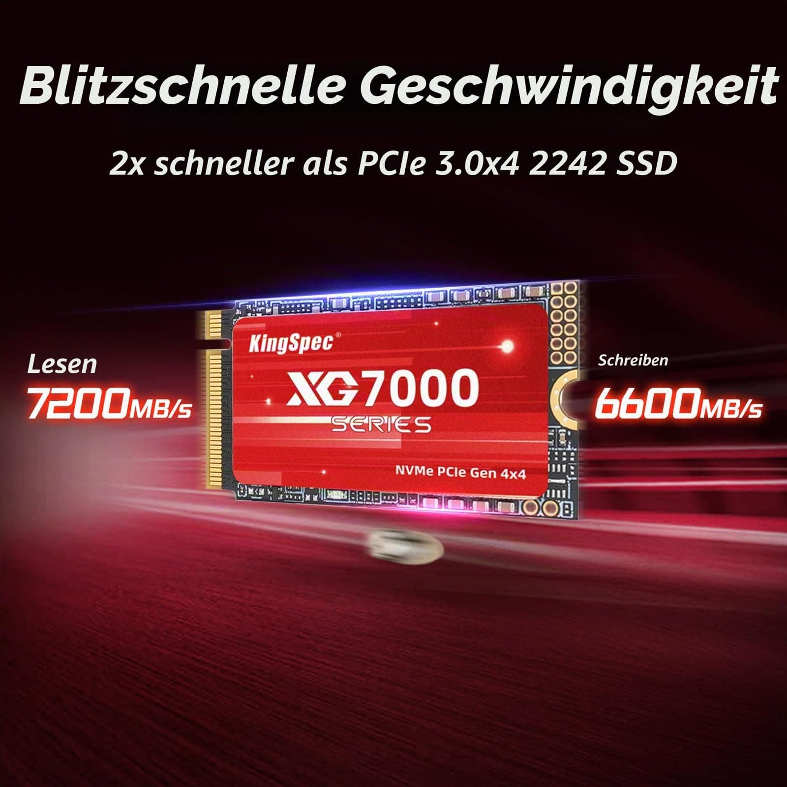 KingSpec XG7000-2242 1TB SSD M.2 2242 NVMe PCIe 4.0, M2 SSD Gen 4x4 – Bis zu 7200 MB/s sequentielle Lesegeschwindigkeit, 3D NAND TLC Kompatibel mit Desktop/Laptops/Legion Go Bild 3