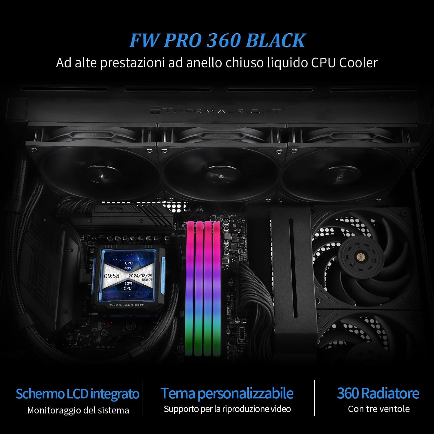 TR FW PRO 360 CPU-AIO-Cooler, LCD-IPS-Bildschirm 320x320, für AM5 & Intel 1700/1851, Hochleistungs-Wasserkühlung, 360 Specs, abnehmbar 6,3 cm (2,73 Zoll) FW PRO 360 BLACK Bild 3