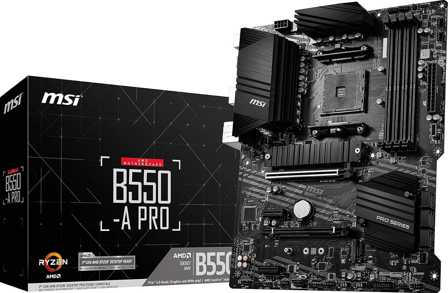 MSI B550-A PRO V1 ProSeries Motherboard (AMD Ryzen 5000, AM4, DDR4, PCIe 4.0, SATA 6Gb/s, M.2, USB 3.2 Gen 2, HDMI/DP, ATX)