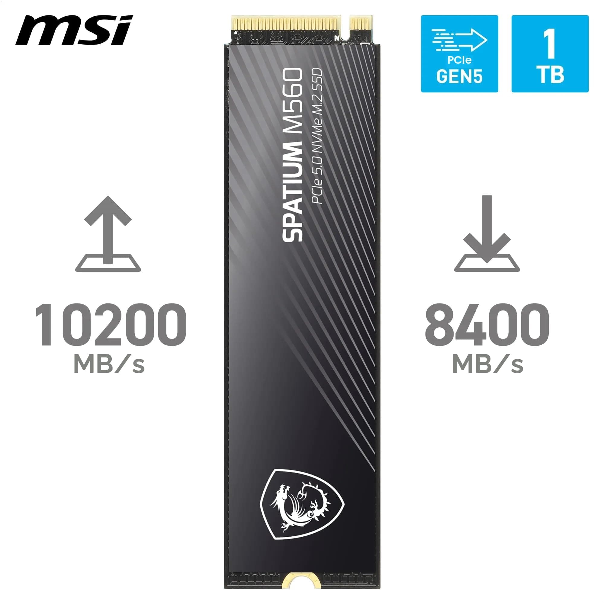 MSI SPATIUM M560 SSD 1 TB – PCIe 5.0 NVMe M.2 interne SSD, 10.200 MB/s Lesen & 8.400 MB/s Schreiben, 3D NAND, integrierte Datensicherheit, Center – 600 TBW Bild 3