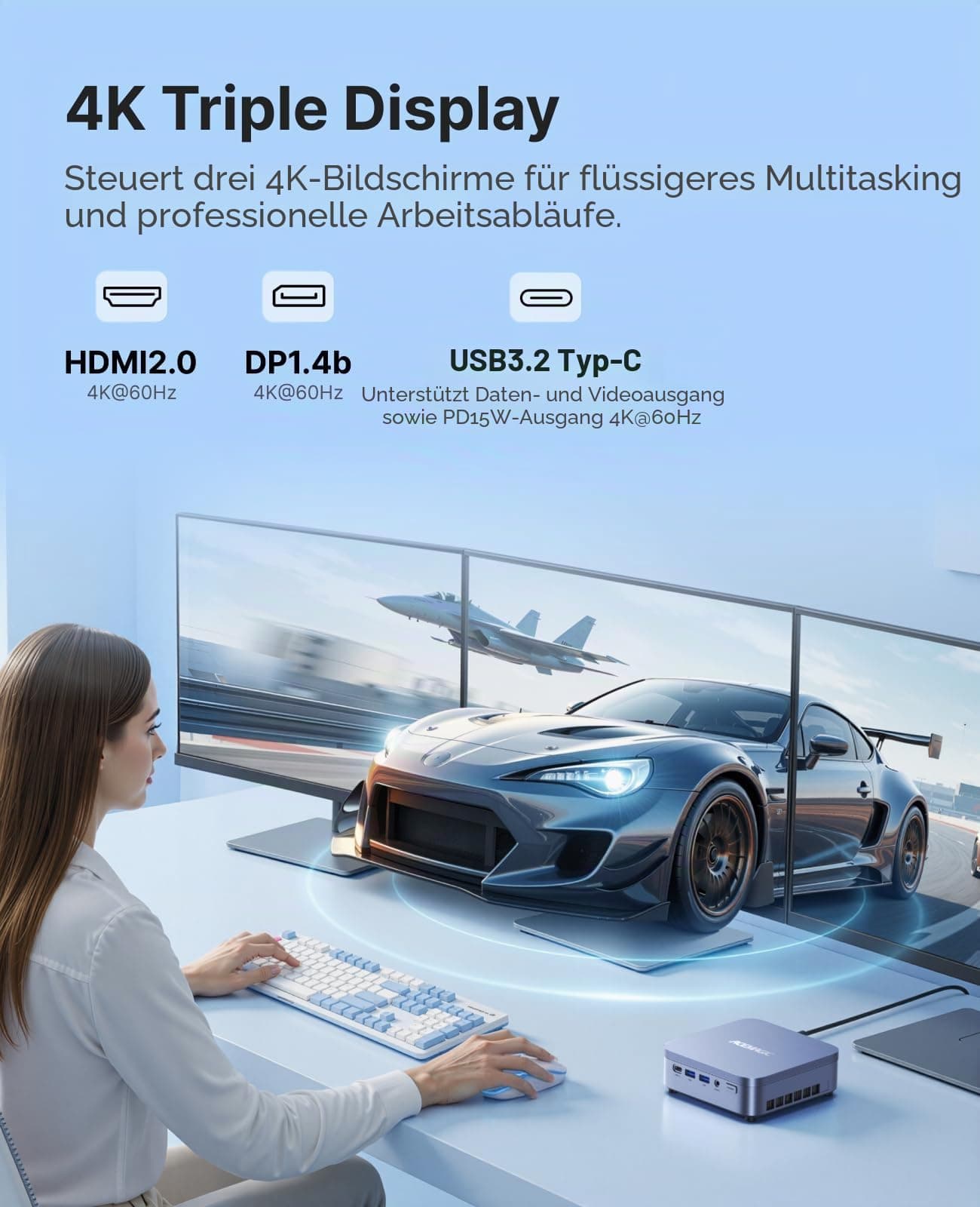 ACEMAGIC M5 Mini PC, Intel Core i7-14650HX (16C/24T), 32GB DDR4 RAM 512GB PCIe 4.0 SSD Win11 Pro Mini Desktop Computer, Triple 4K Display/WiFi 6/ für Videobearbeitung, 3D-Rendering, Content Creation i7-14650HX 32 GB 1024 GB Bild 3