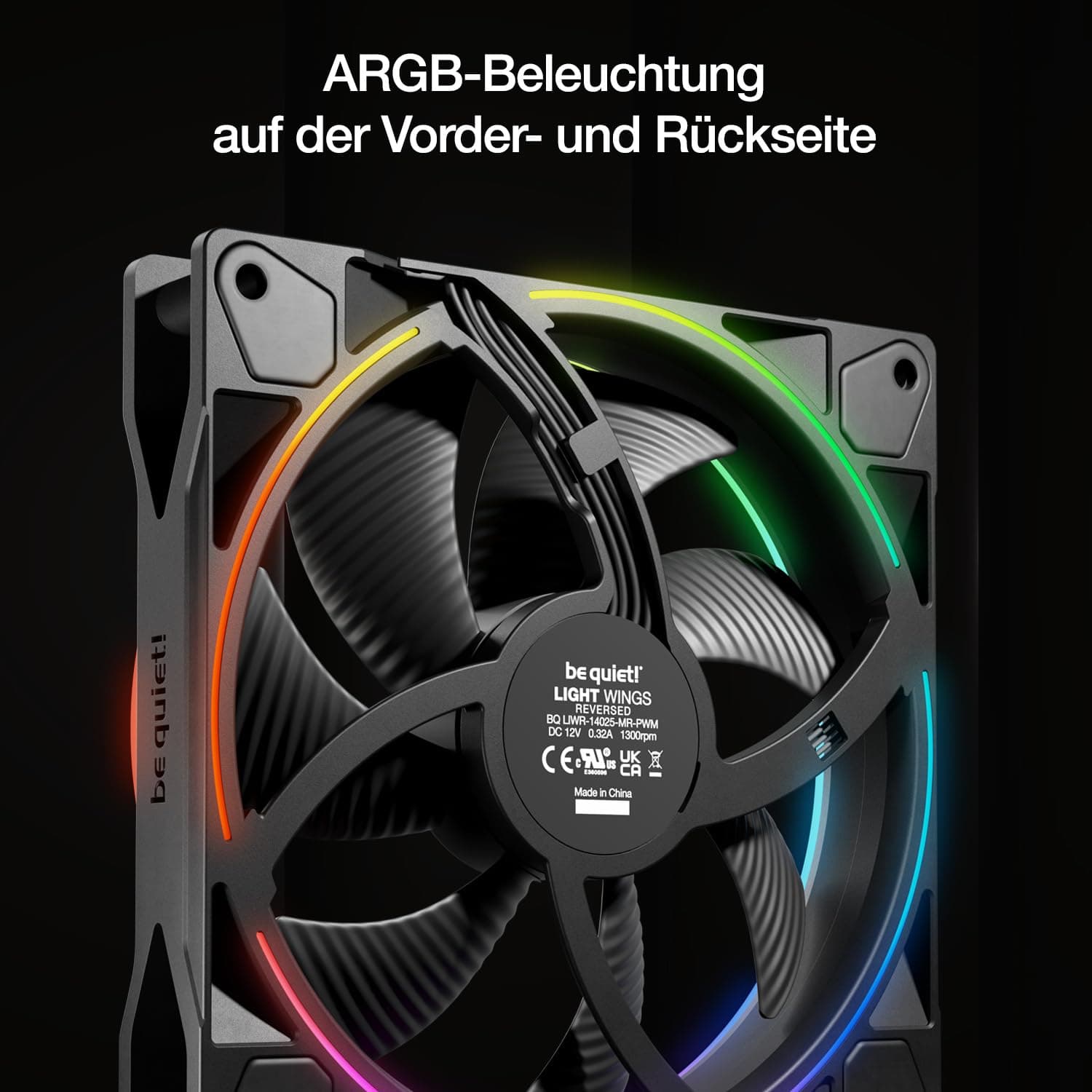be quiet! Light Wings 140mm PWM Reverse Black, 7 invertierte Lüfterblätter, hoher Airflow, ideal für die Seite oder am Boden des Gehäuses, ARGB-Beleuchtung, vielzählige Farben, sehr leiser Betrieb Bild 7