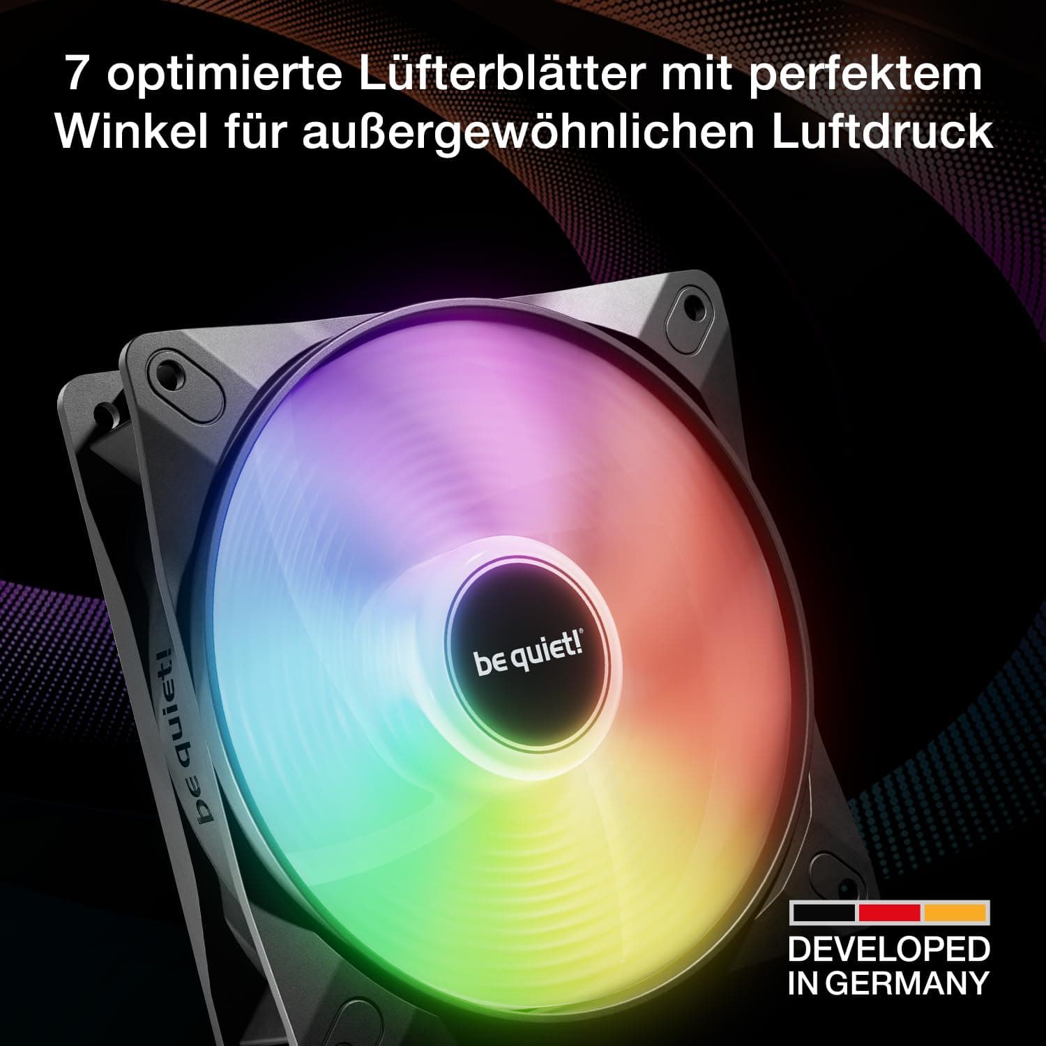 be quiet! Light Wings LX 120mm PWM Reverse Black Lüfter, 7 optimierte und invertierte Lüfterblätter, außergewöhnlicher Luftdruck, ideal in der Seite oder am Boden des Gehäuses, beleuchteter Hub Bild 3