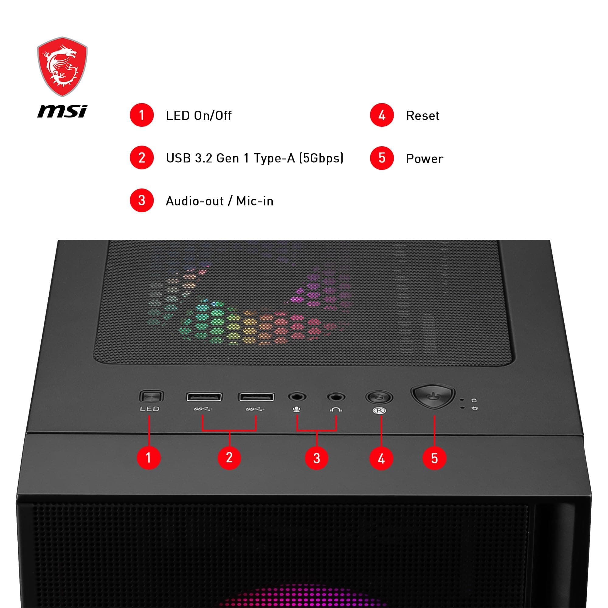 MSI MAG Forge 120A Airflow Mid-Tower PC-Gehäuse - ATX Kapazität, RTX 40 GPU Unterstützung, Auto-RGB Lüfter, magnetische Staubfilter, gehärtetes Glas, USB 3.2 Generation 1 Typ-A Bild 7