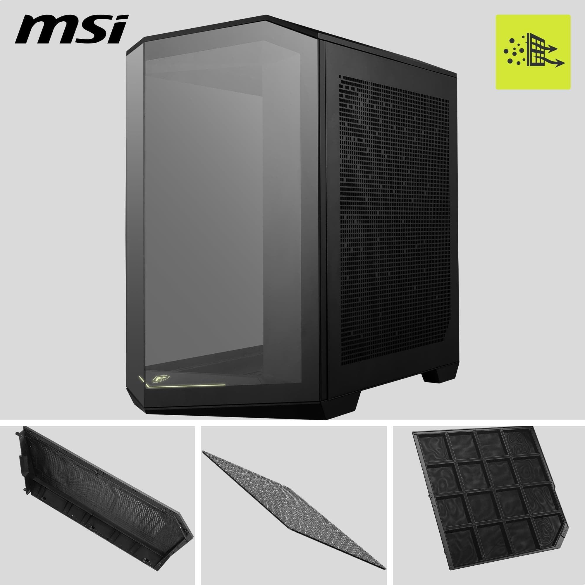 MSI MAG PANO 100R PZ ATX PC-Gehäuse - ATX-Kapazität & Back-Connect Mainboard Unterstützung, Vertikale GPU-Halterung, GPU-Halterung, Staubfilter, Doppelkammer, USB 20Gbps Typ-C Bild 5