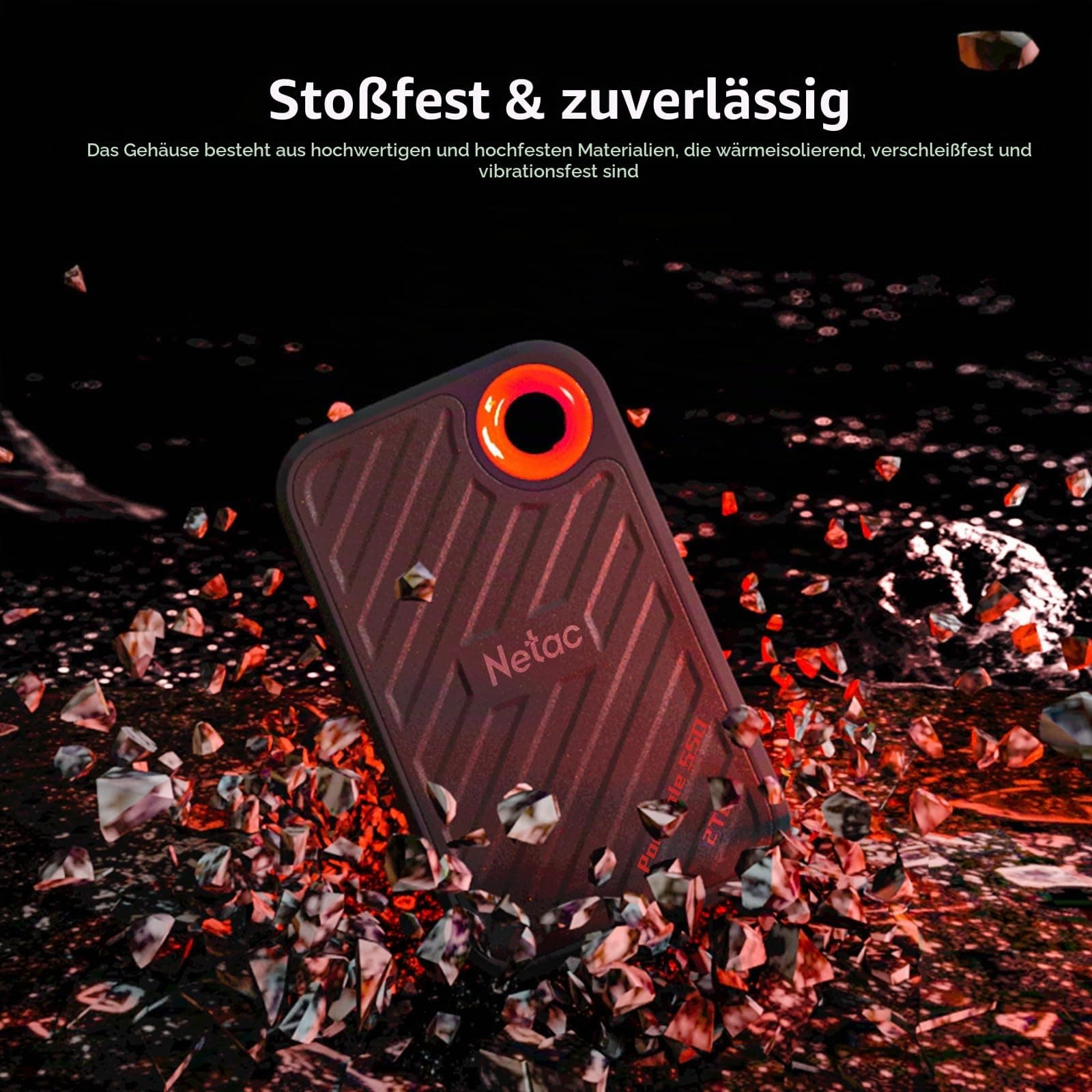 Netac ZX20 512GB Extreme 512GB NVMe Portable SSD USB 3.2-C bis zu 2000MB/s Lesebeständig Staubgeschützt Bild 8