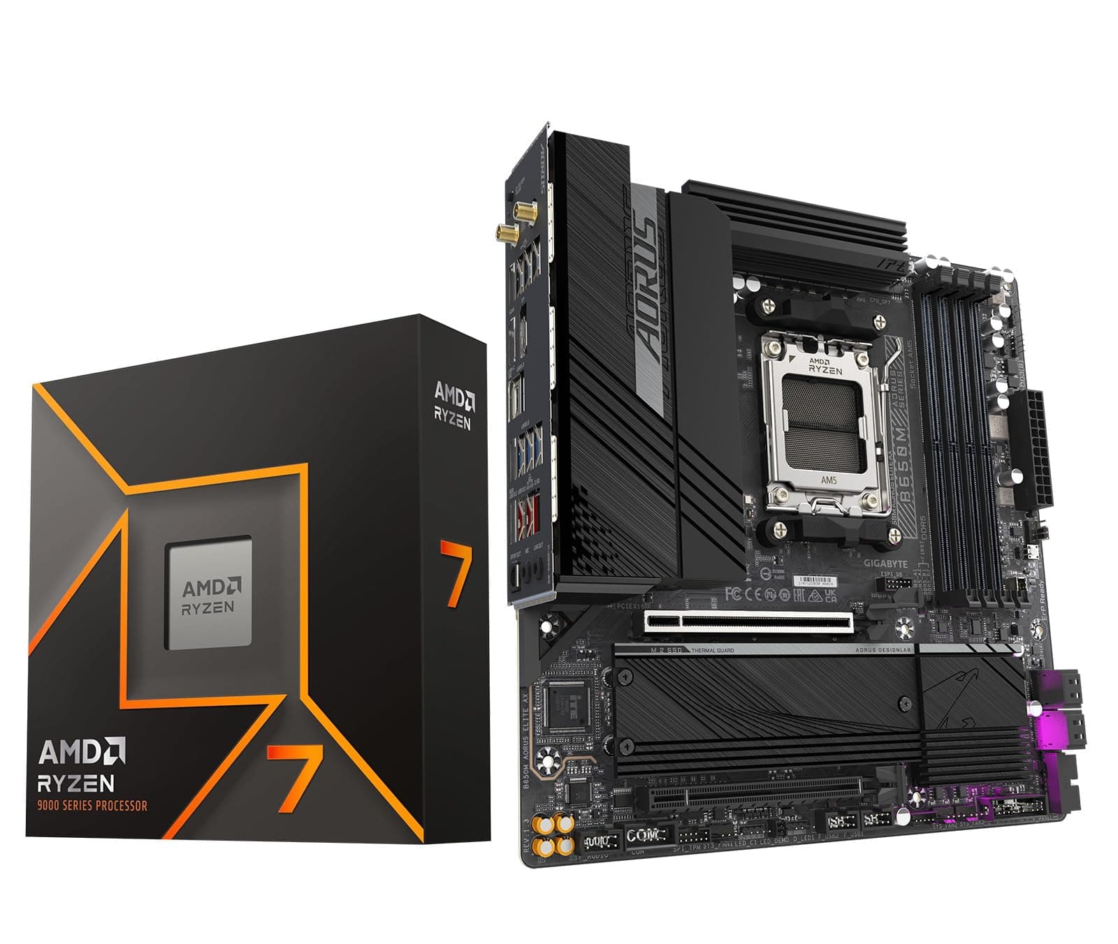 AMD Ryzen 7 9700X CPU Prozessor Bundle mit GIGABYTE B650M AORUS Elite AX Gaming Motherboard (AM5, Micro-ATX, DDR5, PCIe 5.0 M.2, USB 3.2 Gen2X2 Type-C) AMD Ryzen 7 9700X+ Gigabyte B650M AORUS ELITE AX