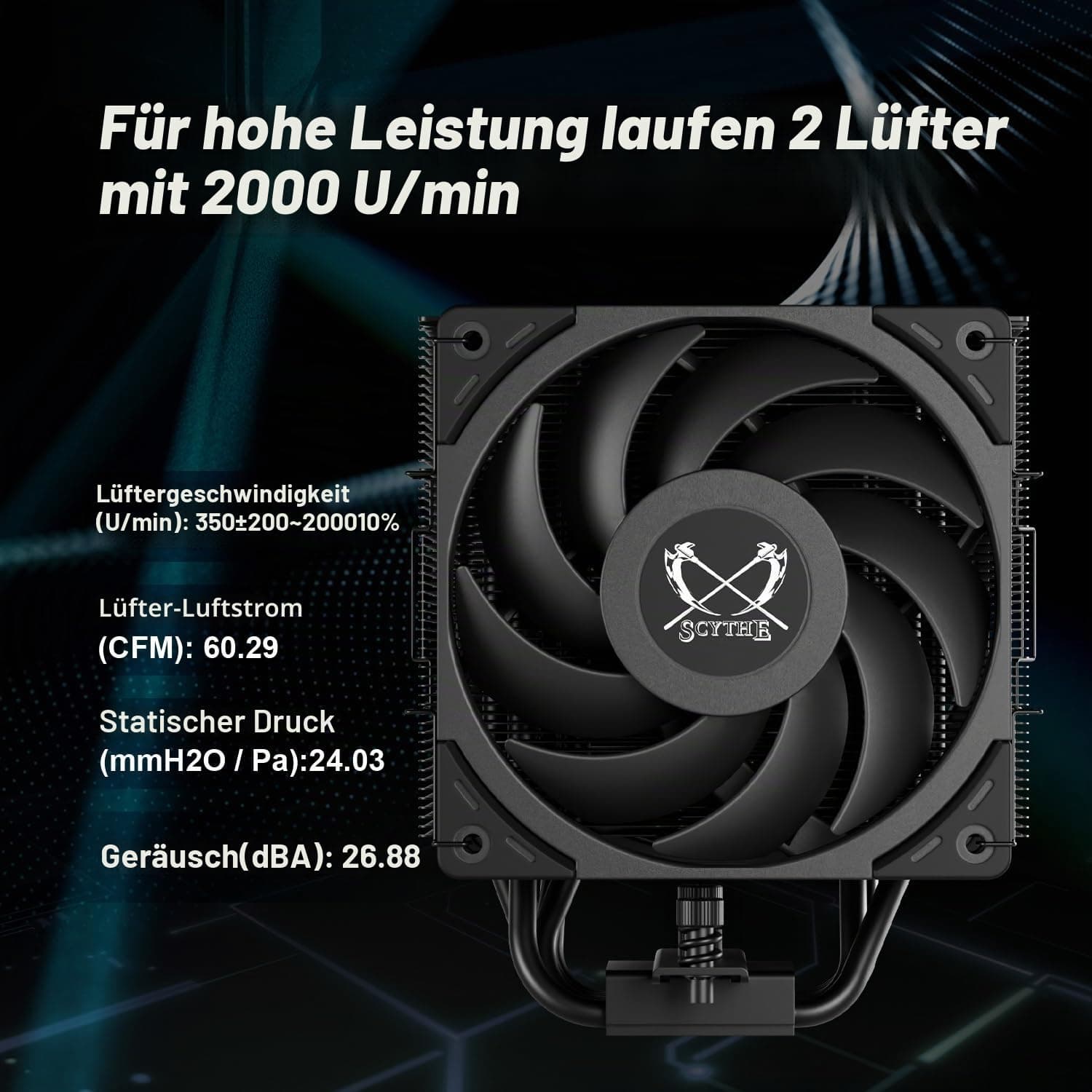 Scythe Mugen 6 CPU Air Cooler, Intel LGA1700, LGA1151, AMD AM5/AM4/Ryzen 120mm, Singel Tower, Aluminium Top Cover Mugen 6 Dual Fan Black Edition Bild 5
