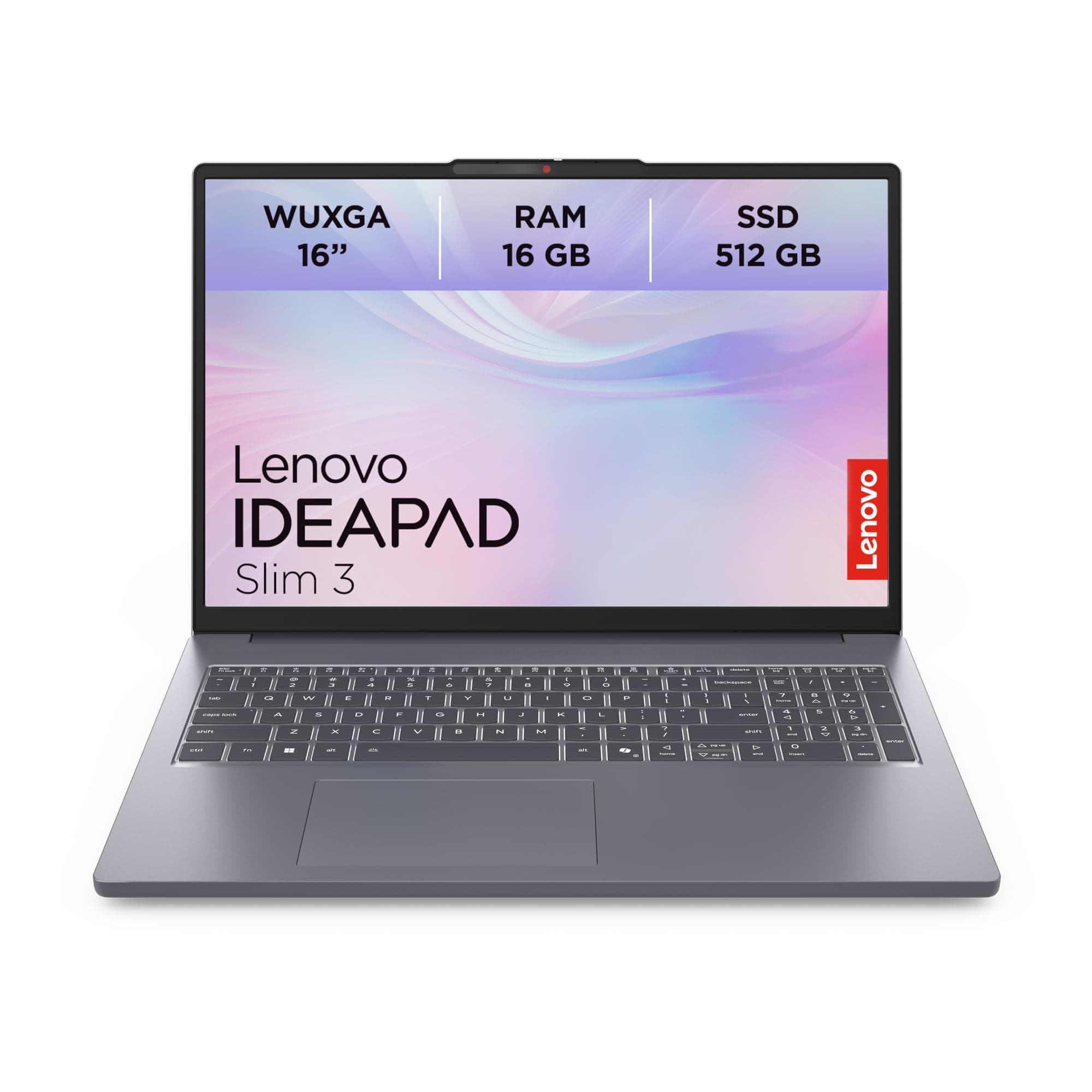 Lenovo IdeaPad Slim 3 Laptop | 16" WUXGA Display | AMD Ryzen 5 150 | 512GB SSD | 16GB RAM | AMD Radeon Grafik | QWERTZ | Windows 11 | Luna Grau | 3 Monate Premium Care