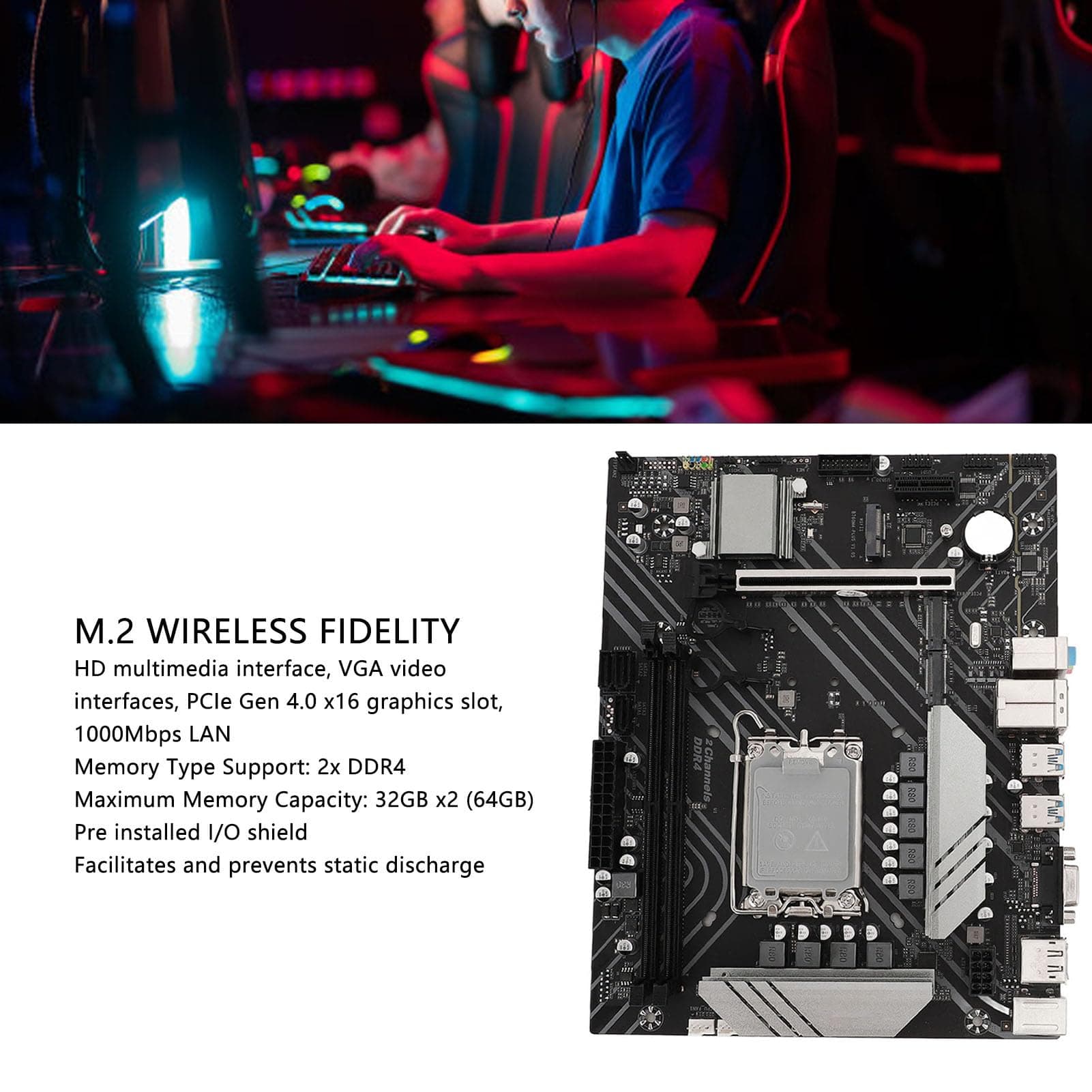 ciciglow B760M4 Gaming-Motherboard, ATX-Motherboard Dual-Channel-DDR4-Speicher, PCIE16X Gen 4.0, SATA3.0, NGFF/NVME M.2, HDMI, VGA-Schnittstelle LGA 1700 Computer-Motherboard Bild 3