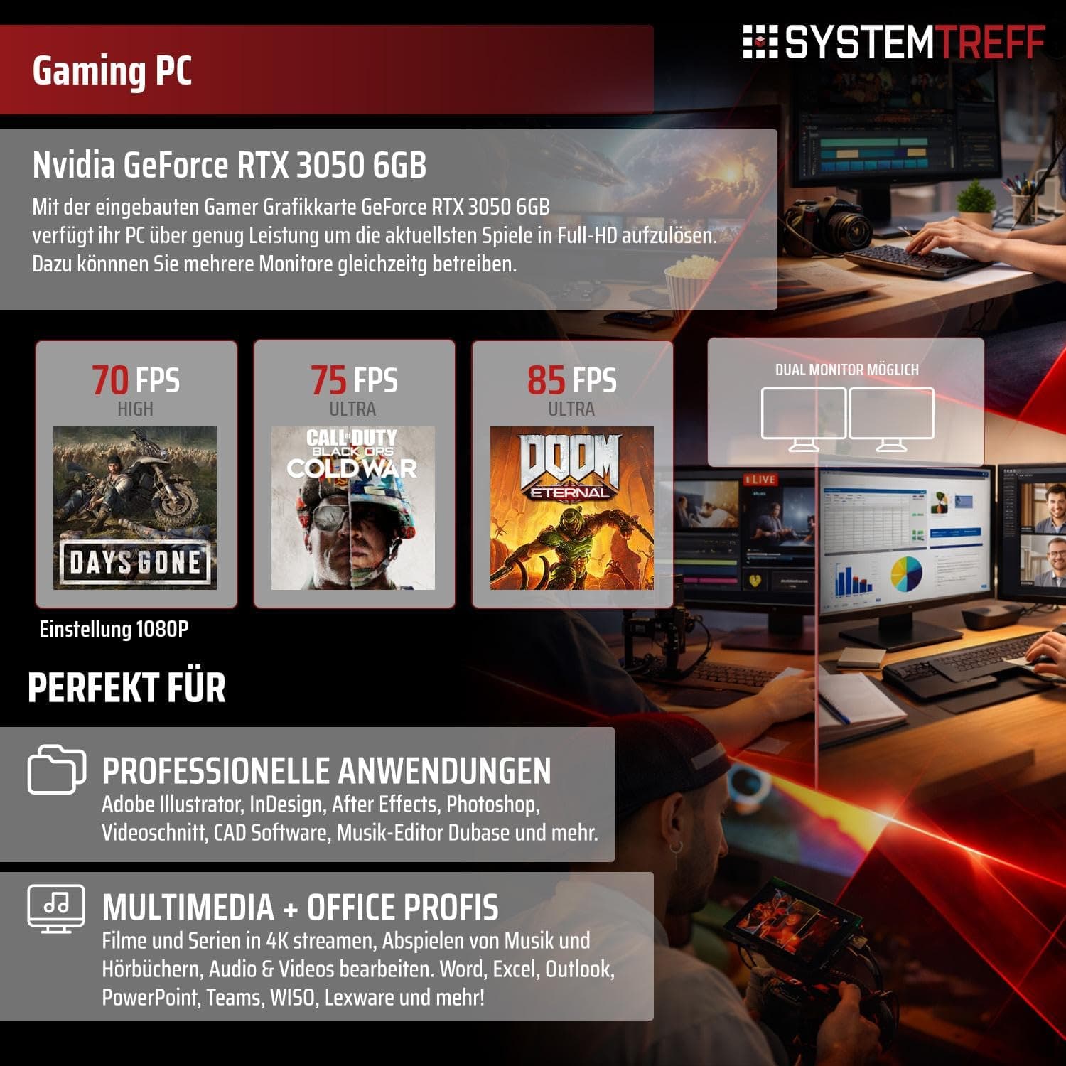 SYSTEMTREFF Basic Gaming PC Intel Core i5-14400 6x4.7GHz | Nvidia RTX 3050 6GB DX12 | 512GB M.2 NVMe | 16GB DDR4 RAM | Windows 11 | WLAN Desktop Computer Rechner für Gamer, Zocker & Streamer Bild 5