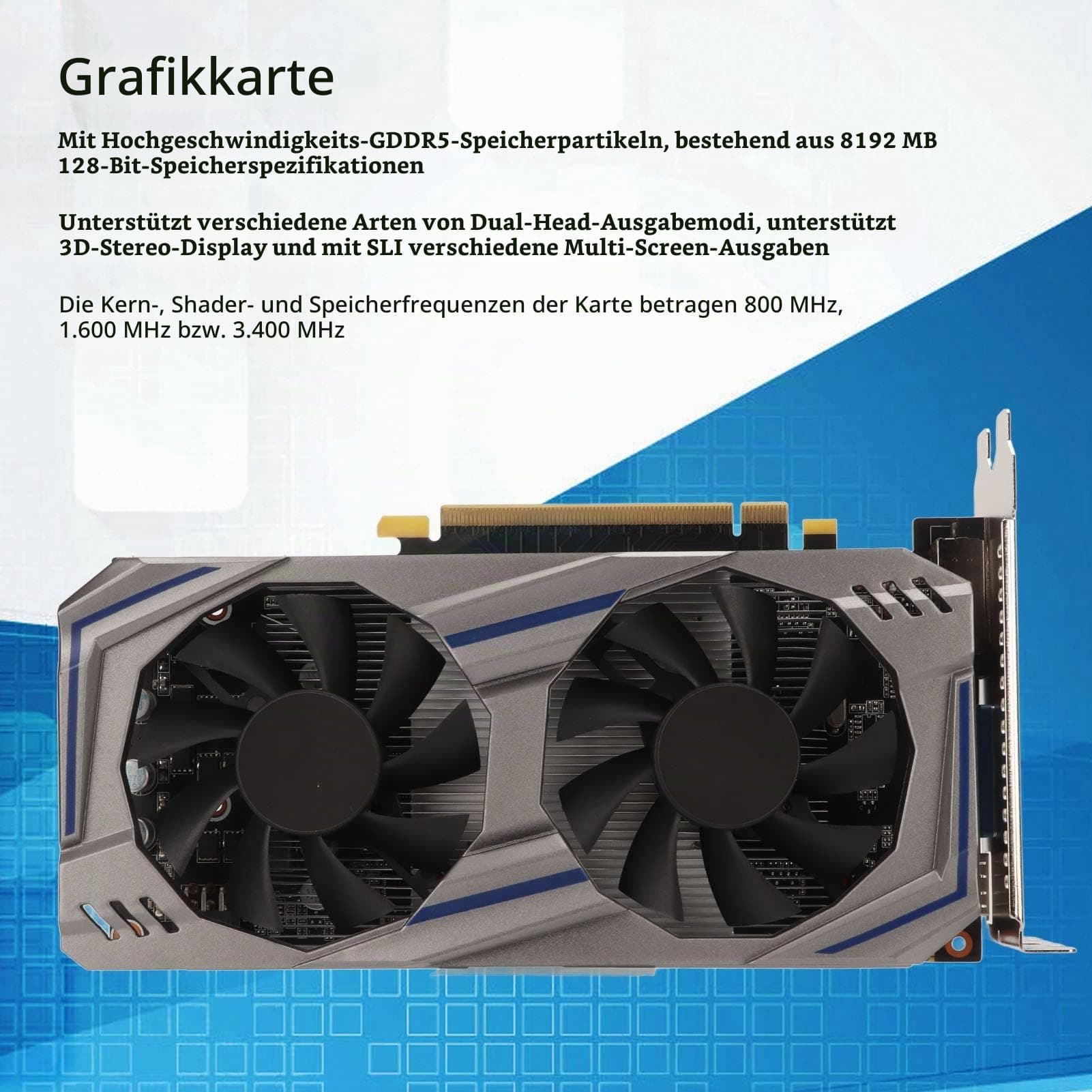 ASHATA 550Ti 8GB GDDR5 128 Bit Gaming Grafikkarte, PCI Express 2.0 Dual Fan Computer PC Gaming Video Grafikkarte mit HDMI VGA DVI, 2560x1600 Auflösung Bild 3