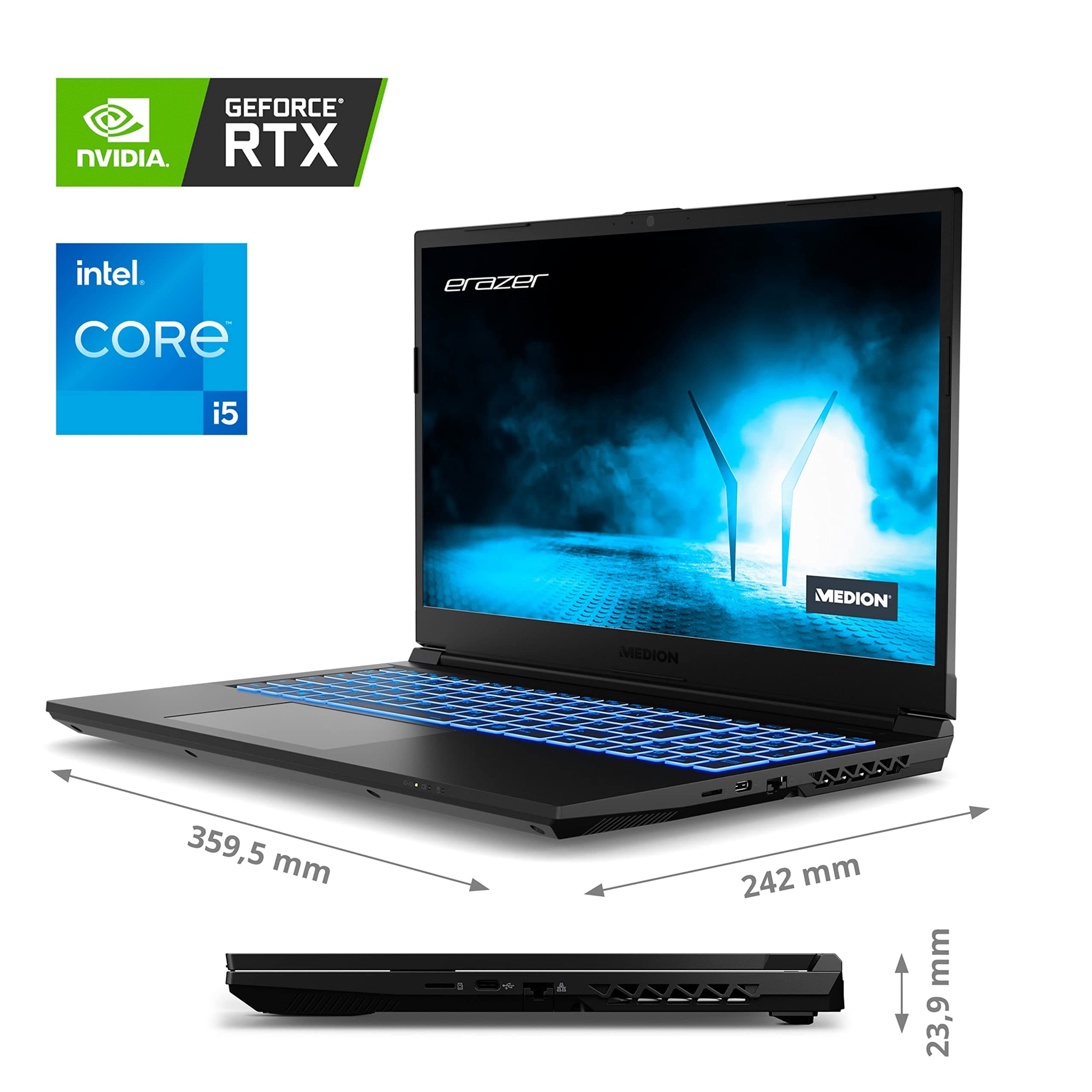 ERAZER MEDION Crawler E30 39,6 cm (15,6 Zoll 144hz) Full HD Gaming Notebook (Intel Core i5-12500H, 8GB DDR4 RAM, 512GB PCIe SSD, NVIDIA GeForce RTX 3050 4GB GDDR6, RGB Backlit, Win 11 Home) Intel Core i5 12. Gen 8.0 GB 512.0 GB Nvidia Geforce RTX 3050 MD62496 Bild 3