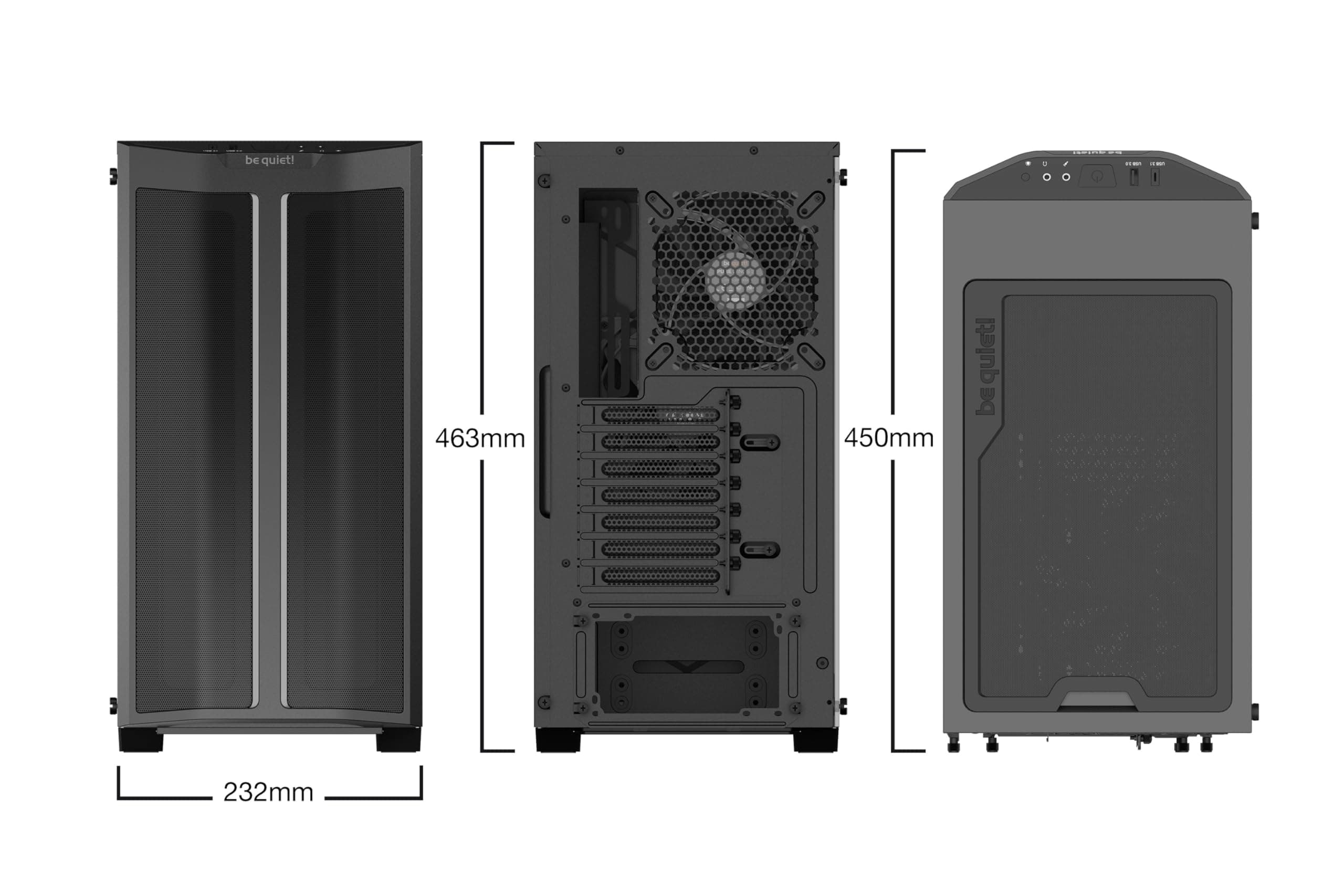 be quiet! Pure Base 500DX Black PC-Gehäuse, 3X Pure Wings 2 Lüfter, ARGB LEDs, Radiatoren bis 360mm, Seitenfenster aus Temperglas Bild 3