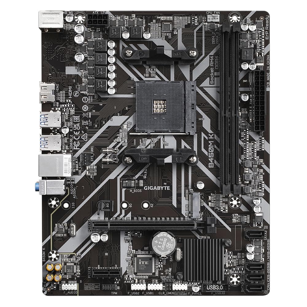 GIGABYTE B450M K Mainboard - Unterstützt AMD Series 5000 CPUs, up to 3600MHz DDR4 (OC), 1xPCIe 3.0 M.2, GbE LAN, USB 3.2 Gen 1 Bild 3