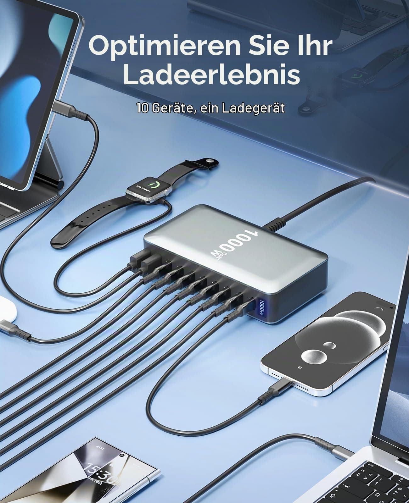 1000W USB C Ladegerät GaN4 10-Ports Desktop Ladestation PD Charger 140W Schnellladegerät mehrfach unterstützt PPS kompatibel mit MacBook Pro/Air, iPhone Serien, Galaxy Serien usw Bild 5