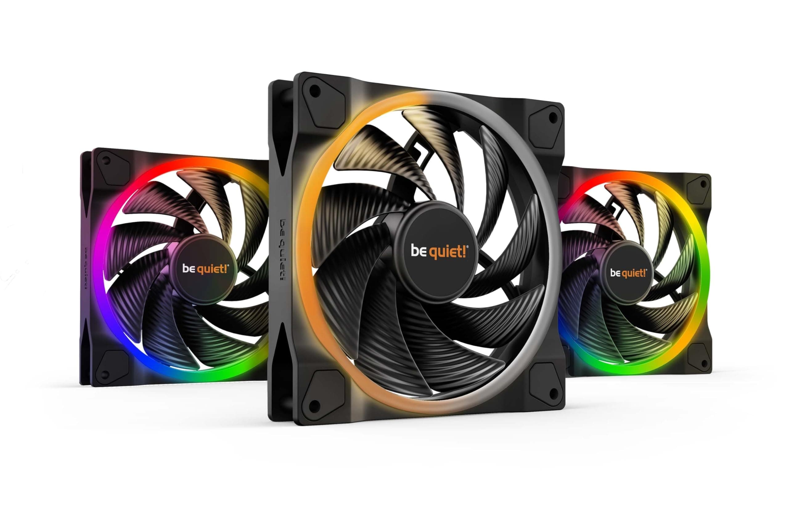 be quiet! Light Wings 140mm PWM high-speed Triple Pack Lüfter, enthält 3 Lüfter, ARGB-Beleuchtung, vielzählige Farben und Effekte, 20 ARGB LEDs, 9 geräuschoptimierte Lüfterblätter, hoher Luftdruck Bild 2