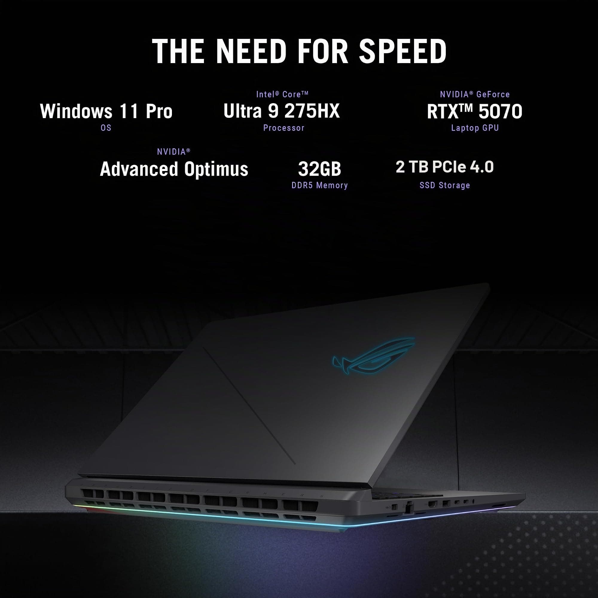ASUS ROG Strix G18 (2025) Gaming Laptop, 18 Zoll ROG Nebula 16:10 2.5K 240Hz/3ms, NVIDIA® GeForce RTX™ 5070, Intel® Core™ Ultra 9 275HX, 32GB DDR5-5600, 2TB PCIe Gen 4 SSD Wi-Fi 7, Windows 1 1 Pro Bild 2