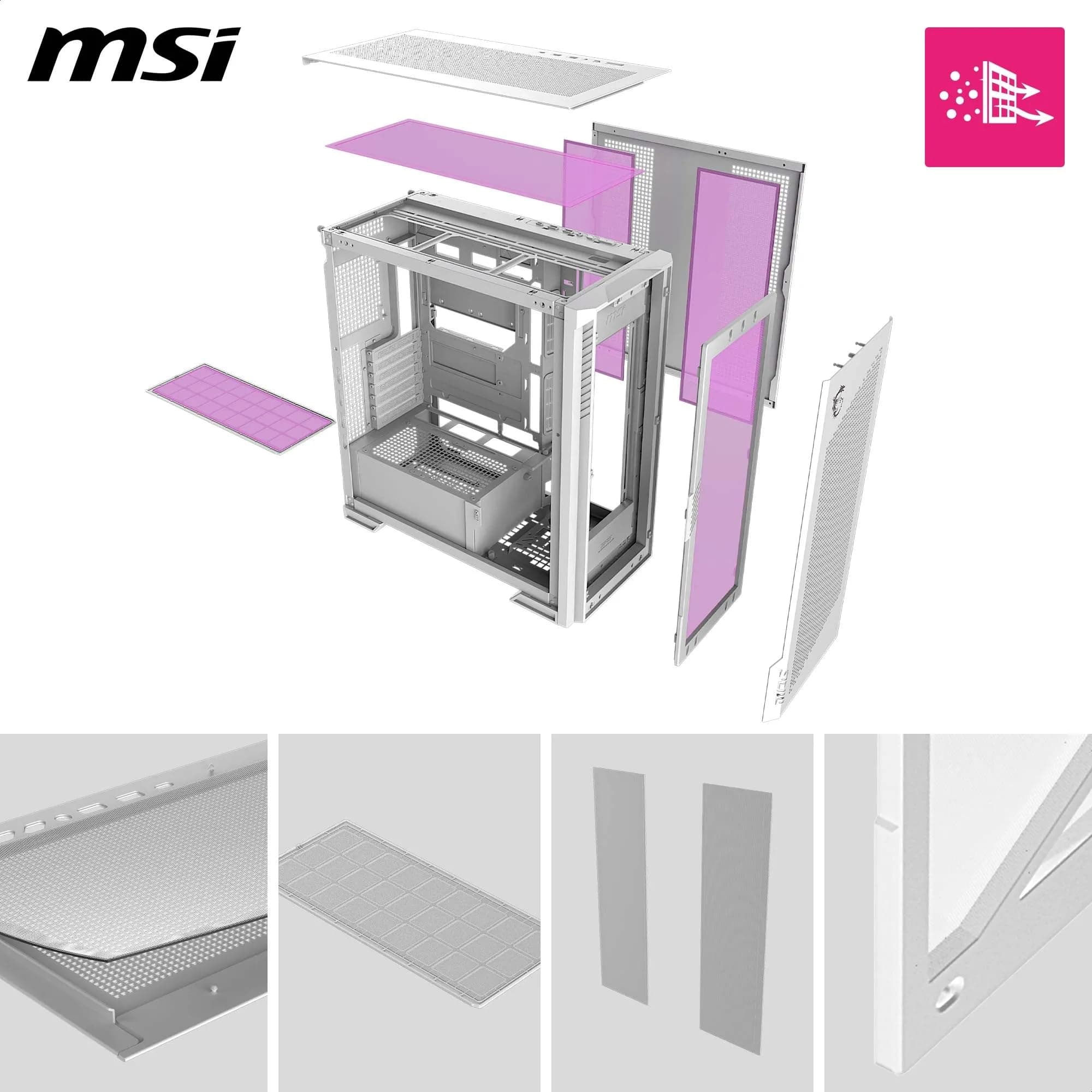 MPG Velox 300R Airflow PZ White - Mid Tower Gaming-PC-Gehäuse - 160 mm Dual-Layer-Lüfter - Unterstützt Radiatoren mit bis zu 360 mm - Einfache DIY-Funktionen - Unterstützt Back-Connect Mainboards Bild 5