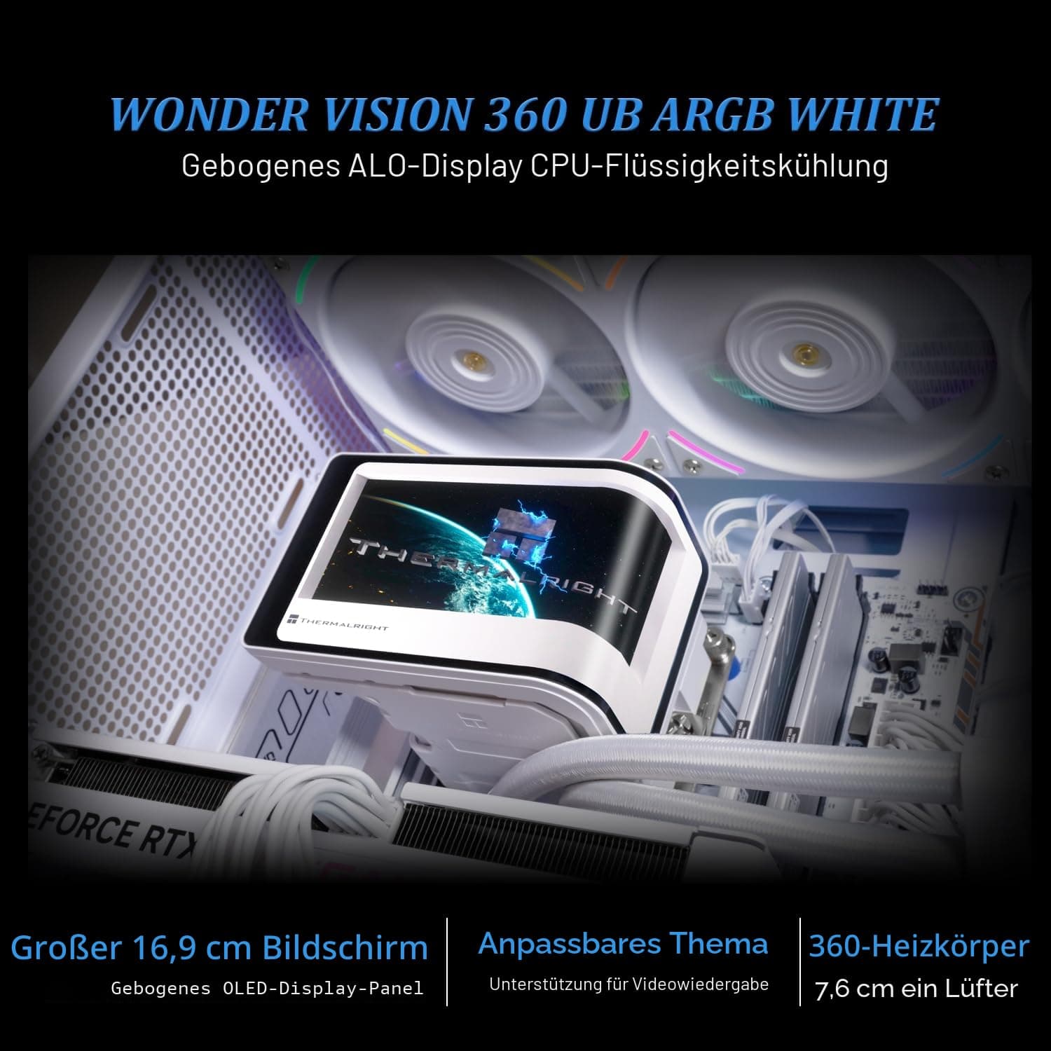 TR Wonder Vision 360 UB ARGB Prozessor-Wasserkühlung, 67 Zoll mit Auflösung von 2400 x 1080, für AM4 / AM5, LGA1851 / 1700, Bildschirmverhältnis im visuellen Maßstab 7:3 für 3D WHITE Bild 3