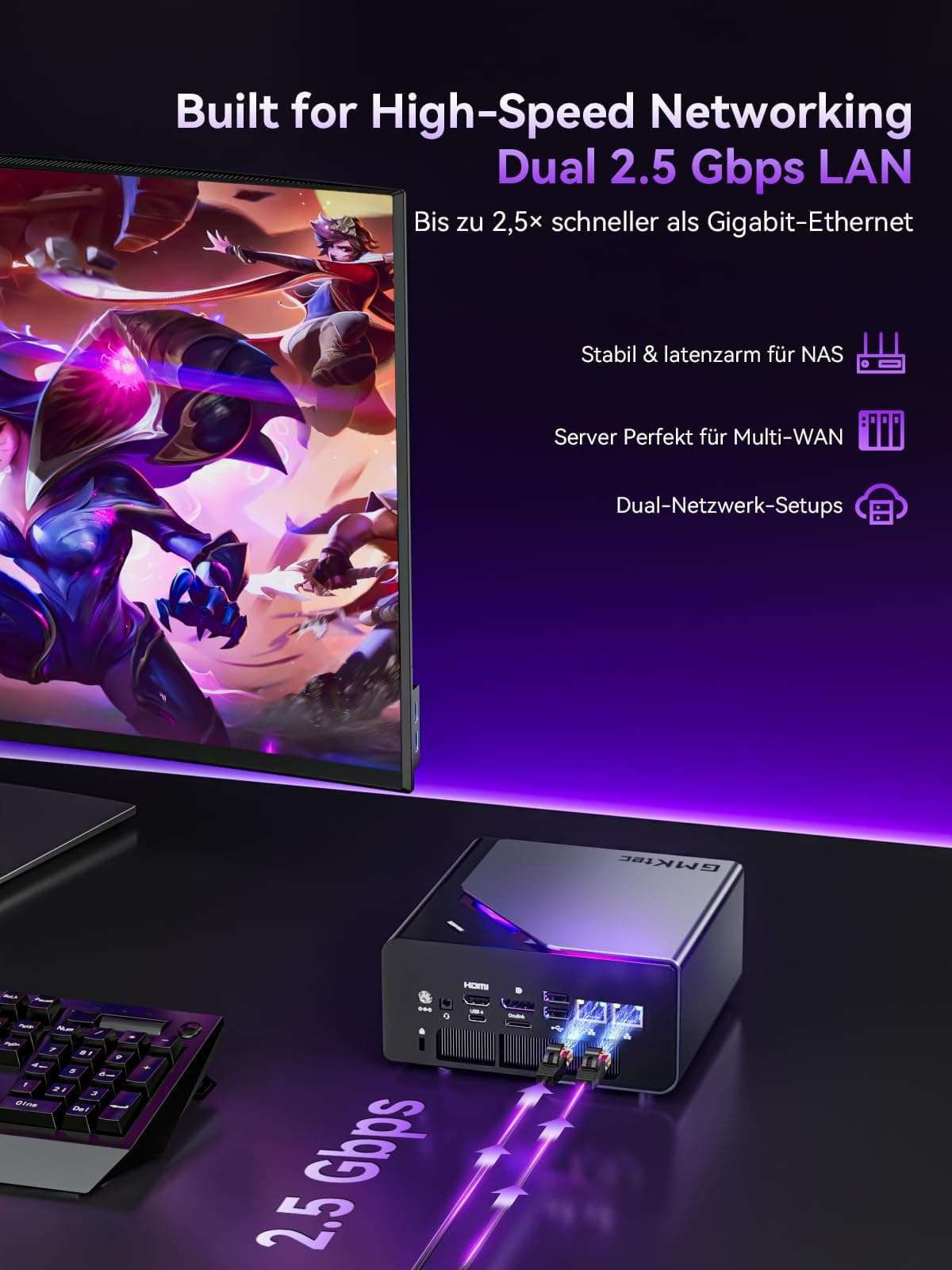 GMKtec Mini Gaming PC Intel Ultra 5 125U(12K/14T Bis zu 4.3GHz), K15 Mini PC 32GB DDR5 4800, 512GB PCIE 4.0 x4, Micro PC mit USB4.0 | 2.5G LAN | Quad 4K Display | Oculink –für Gaming/Büro/Business 32 GB 512.0 GB Bild 6