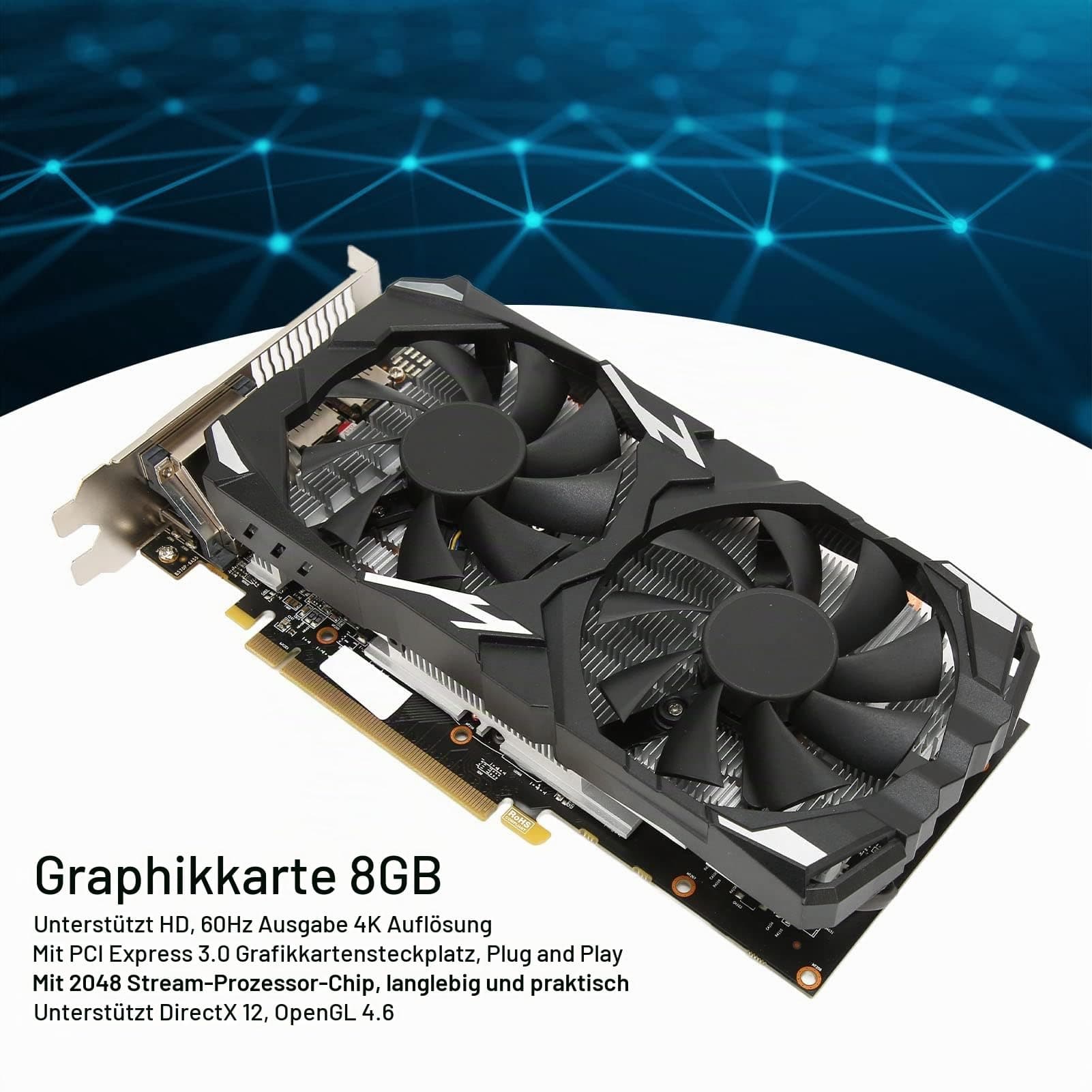 Tbest Radeon Rx 580, Grafikkarte,Radeon Rx Grafikkart Rx 580 Grafikkarte 8 Gb Gddr5 256 Bit Unterstützung 8 K 16 Pci 3.0 2 Lüfter Gaming-Grafikkarte Bild 7