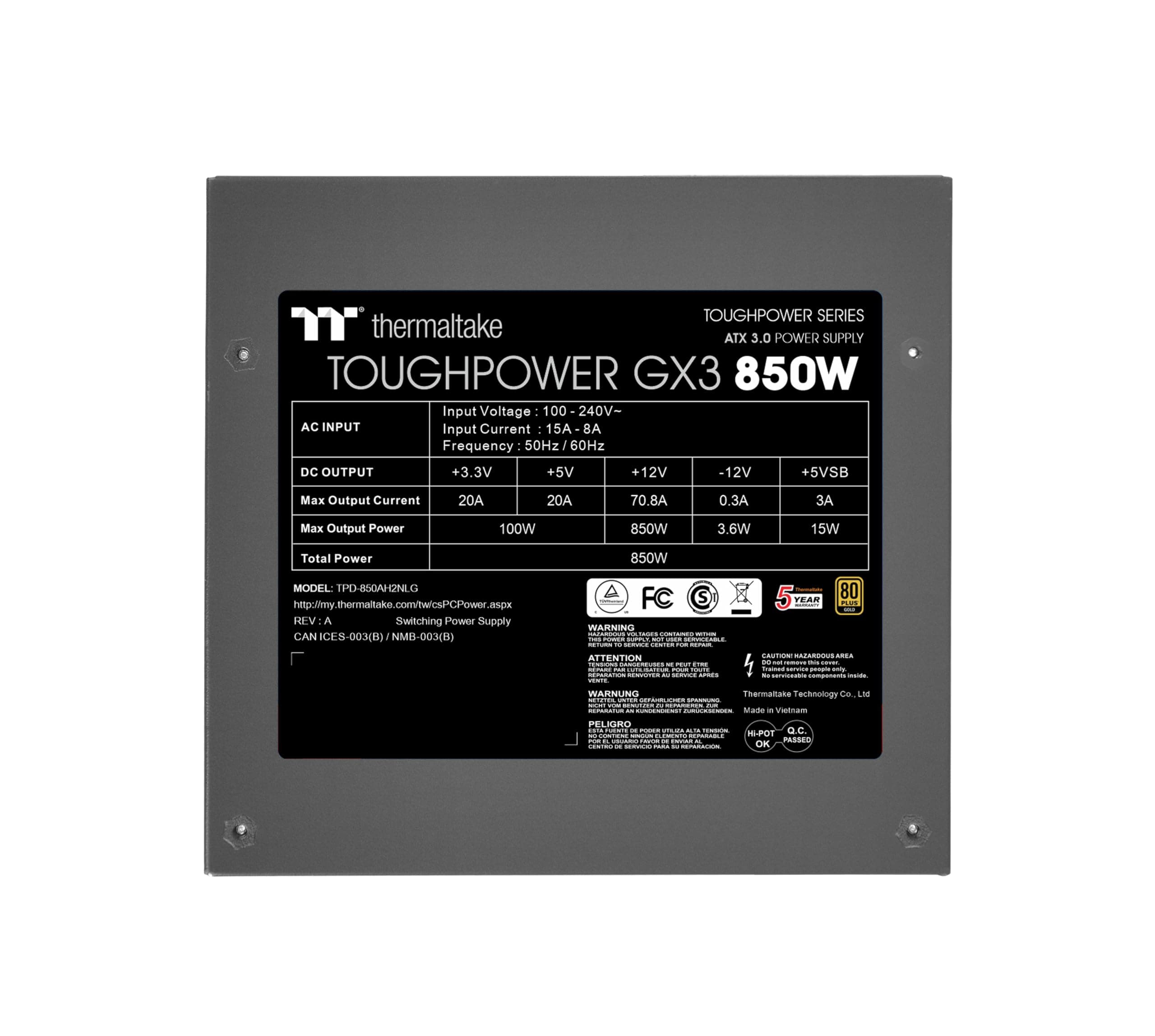 Thermaltake Toughpower GX3 850W | 80Plus Gold | ATX 3.0 | Non-Modular Bild 5