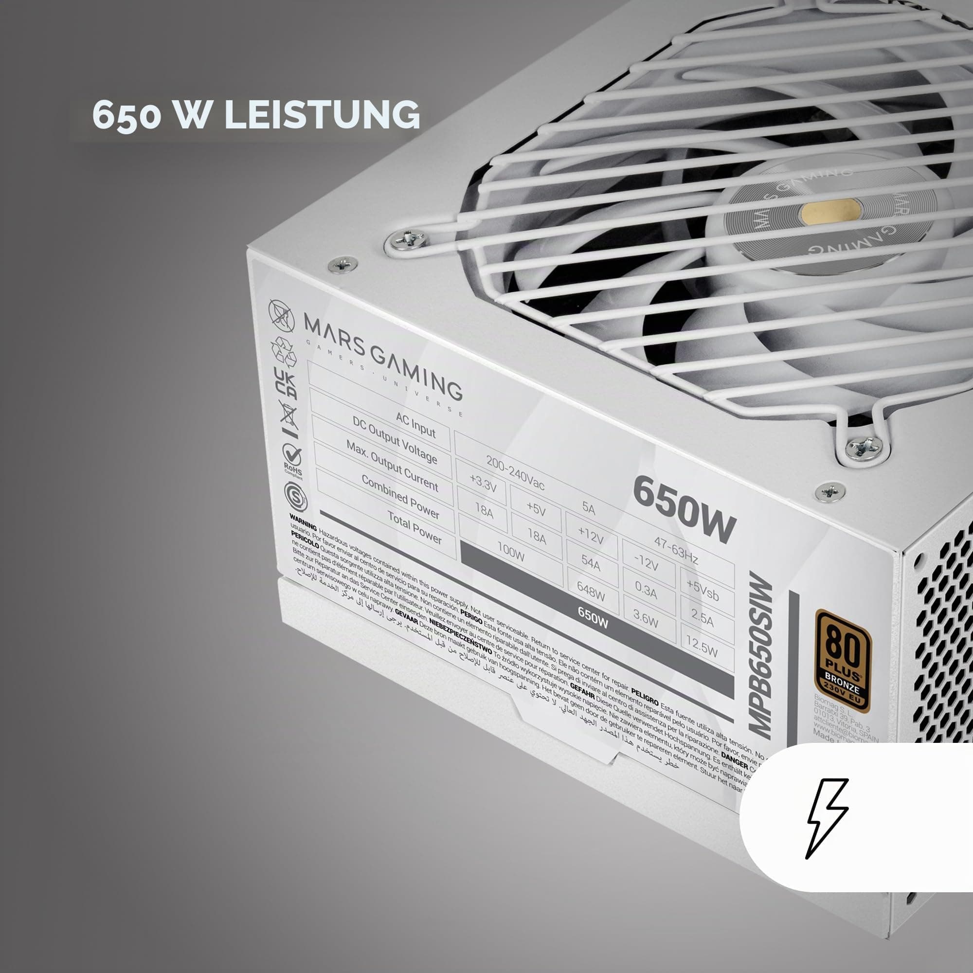 MARSGAMING MPB650SI, PC-ATX-Netzteil 650W, 7 Jahre Garantie, 80Plus Bronze 230V, 90% Effizienz, SI Extreme Silence Lüfter mit Kupferkern, AI2-RPM-, DC-DC- und SMD-Technologien, Weiß Bild 7