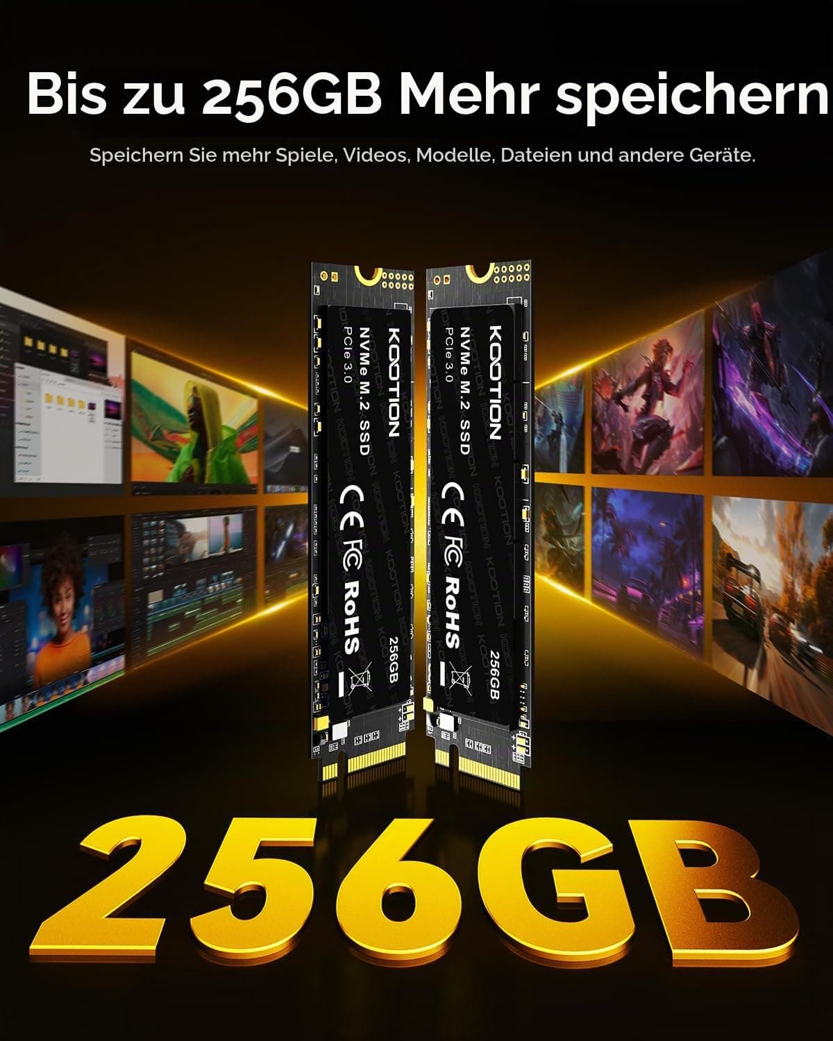 KOOTION SSD M.2 NVMe 256GB, 3100MB/s Lesen, PCIe 3.0 2280 Interne SSD Festplatte Gen3x4 Festkörper-Laufwerk mit SLC Cache, Kompatibel mit Notebook, Laptops und Desktop-PCs Bild 3